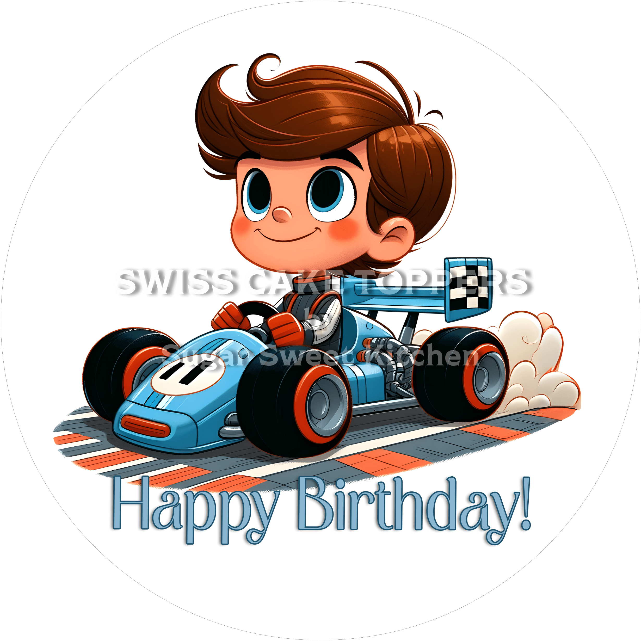 Tortenaufleger Autorennfahrer1- personalisierbar - Fondant- Torten- & Cupcakeaufleger Sugar Sweet Kitchen