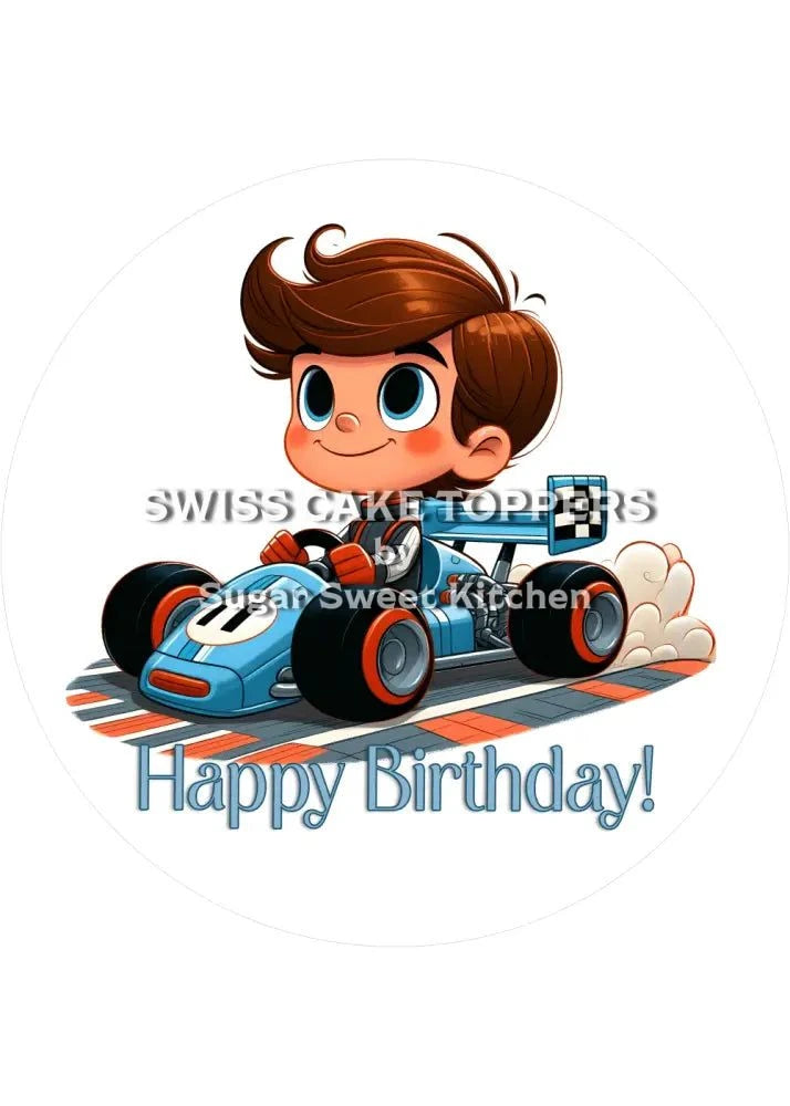 Tortenaufleger Autorennfahrer1- personalisierbar - Fondant- Torten- & Cupcakeaufleger Sugar Sweet Kitchen