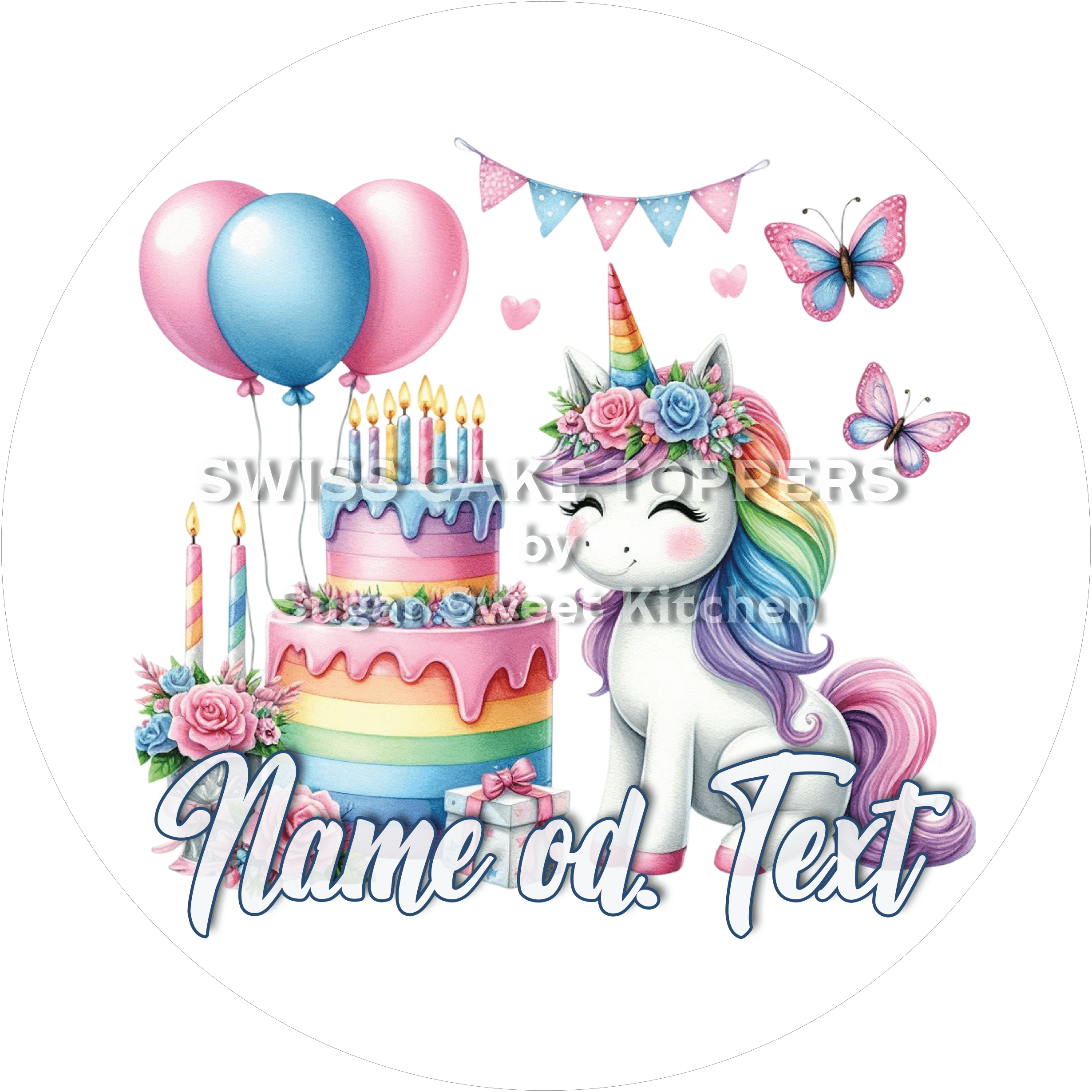 Tortenaufleger Einhorn1 - personalisiert - Fondant- Torten- & Cupcakeaufleger Sugar Sweet Kitchen