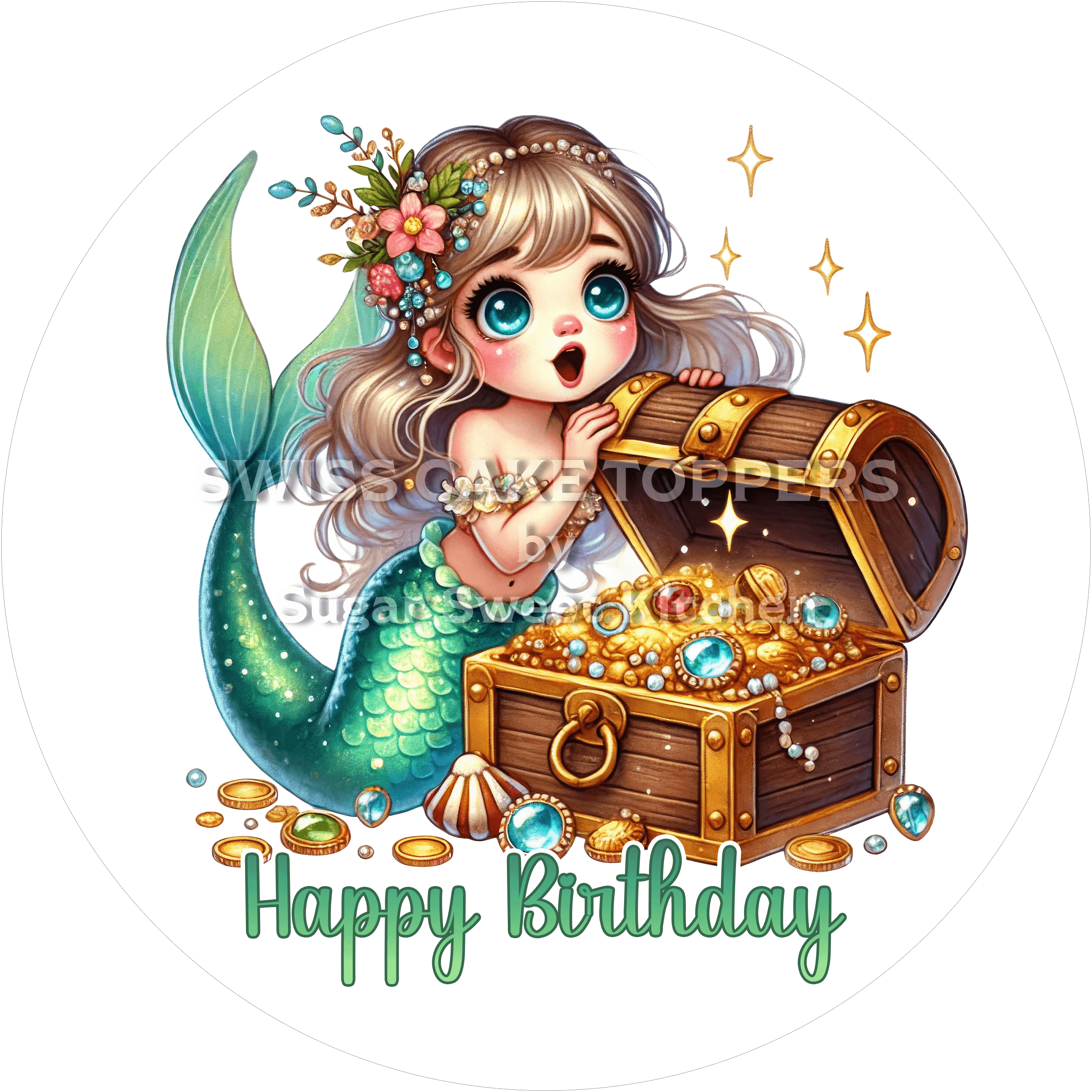 Tortenaufleger Meerjungfrau14 - personalisierbar - Fondant- Torten- & Cupcakeaufleger Sugar Sweet Kitchen