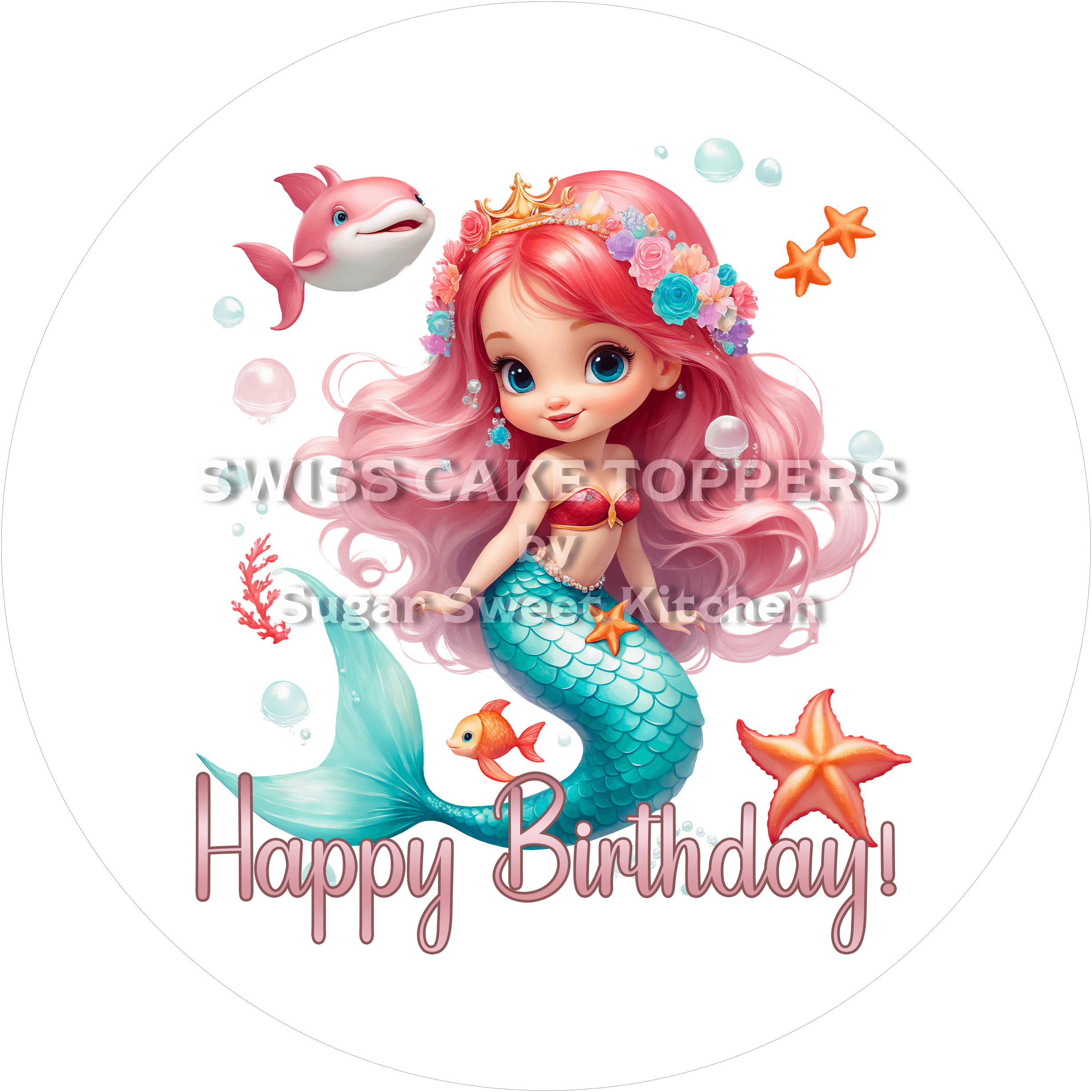 Tortenaufleger Meerjungfrau3 - personalisierbar - Fondant- Torten- & Cupcakeaufleger Sugar Sweet Kitchen