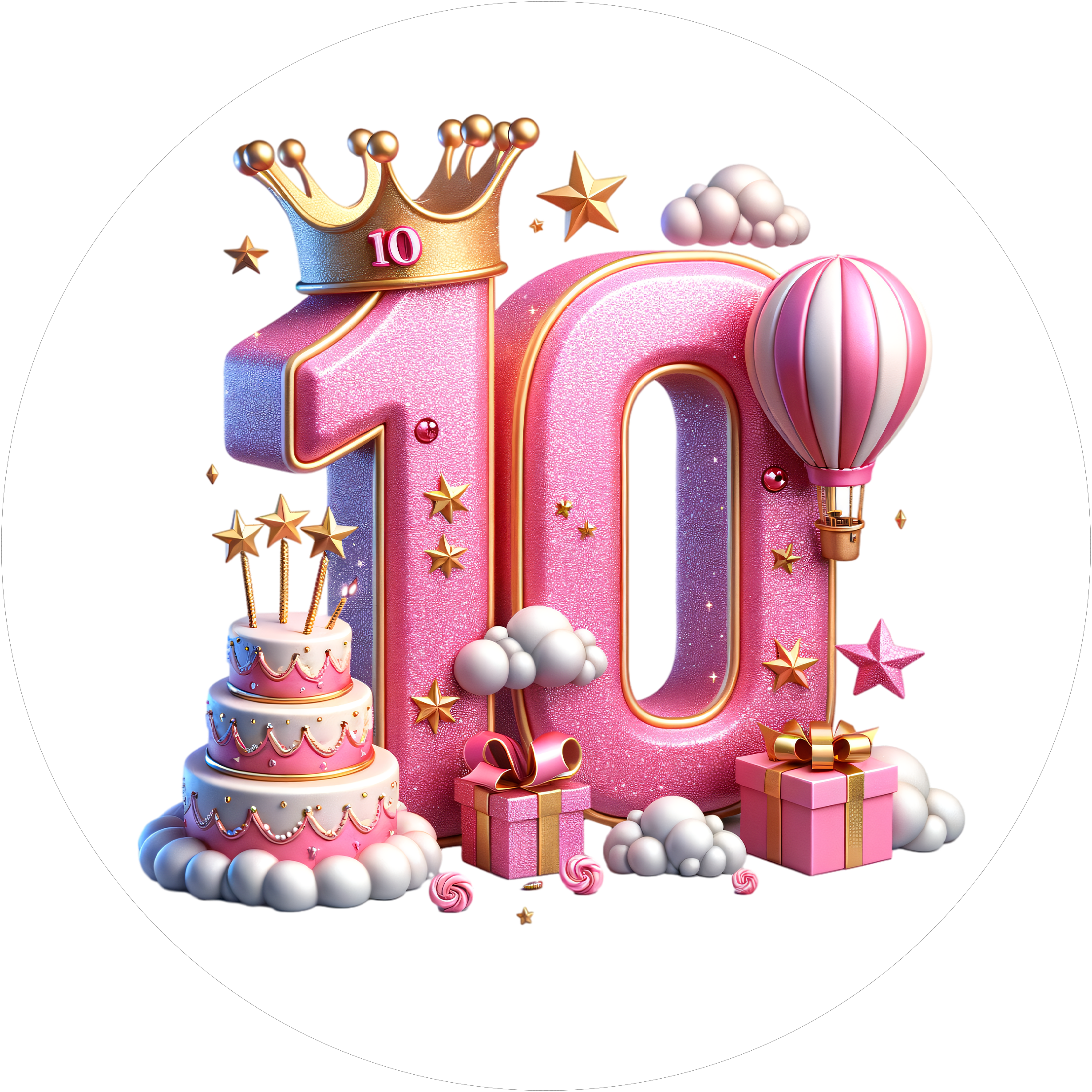 Tortenaufleger mit Prinzessinnen-Zahl 10 - personalisierbar - Fondant- Torten- & Cupcakeaufleger Sugar Sweet Kitchen