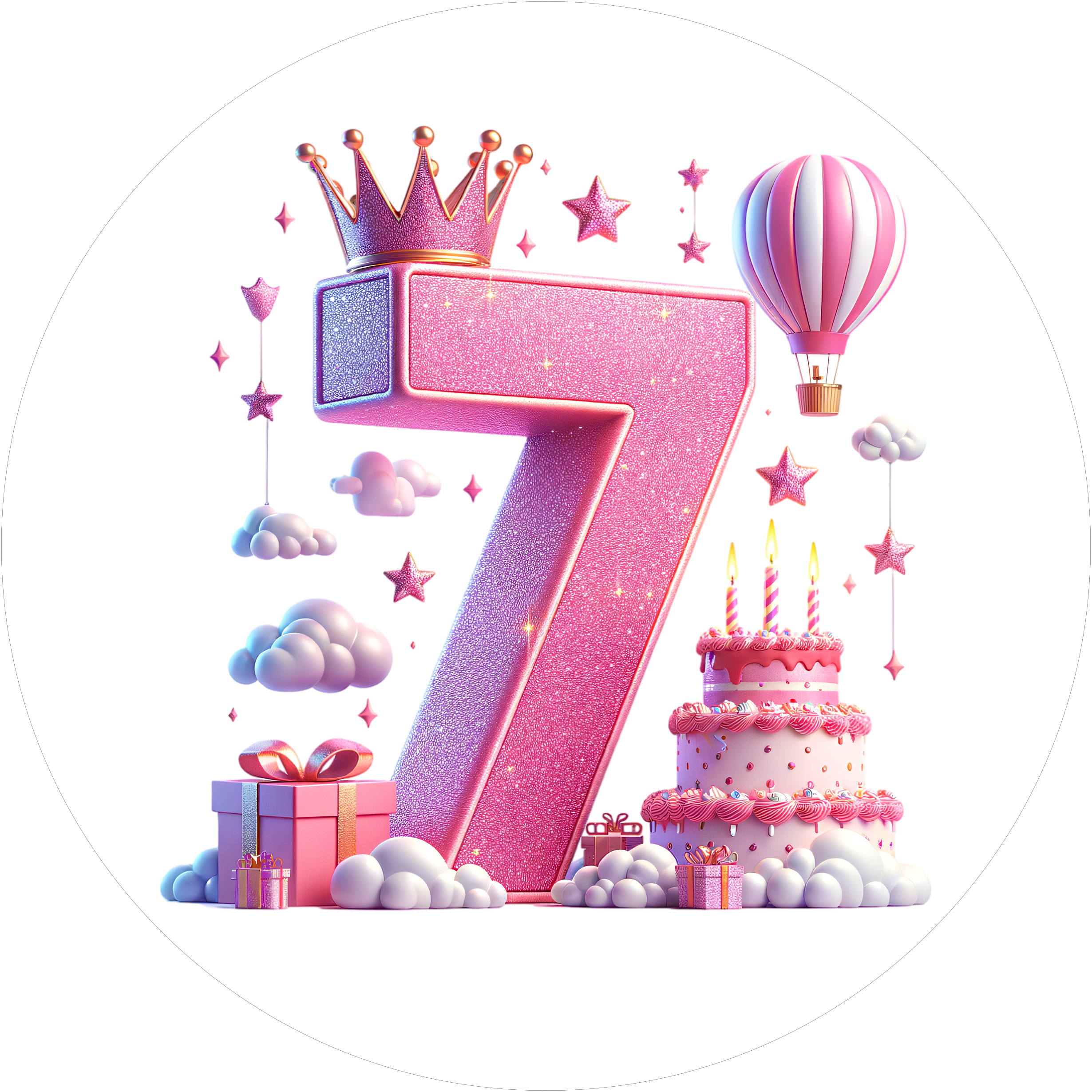 Tortenaufleger mit Prinzessinnen-Zahl 7 - personalisierbar - Fondant- Torten- & Cupcakeaufleger Sugar Sweet Kitchen