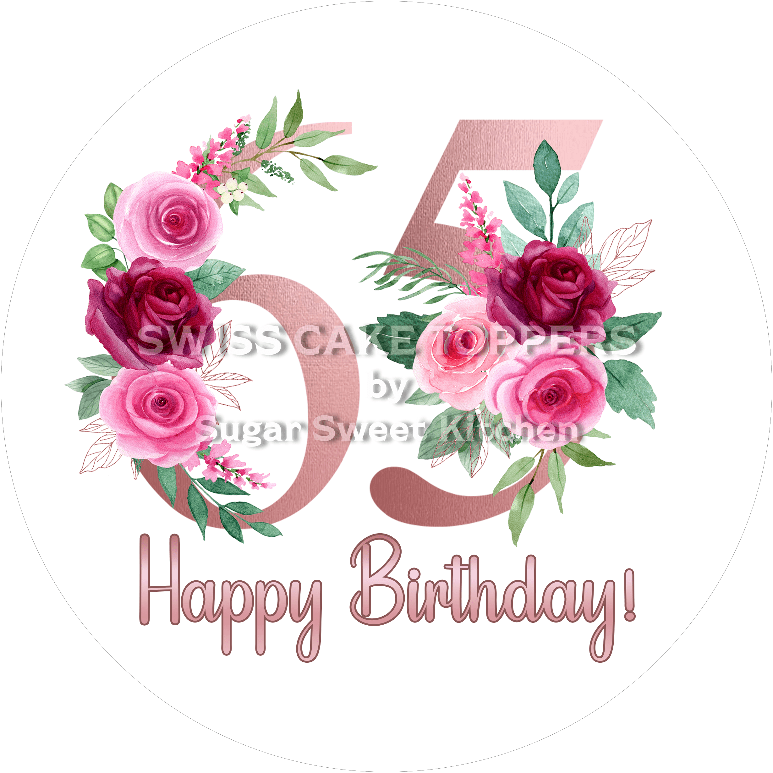 Tortenaufleger mit Rosen-Zahlen - personalisiert - Fondant- Torten- & Cupcakeaufleger Sugar Sweet Kitchen
