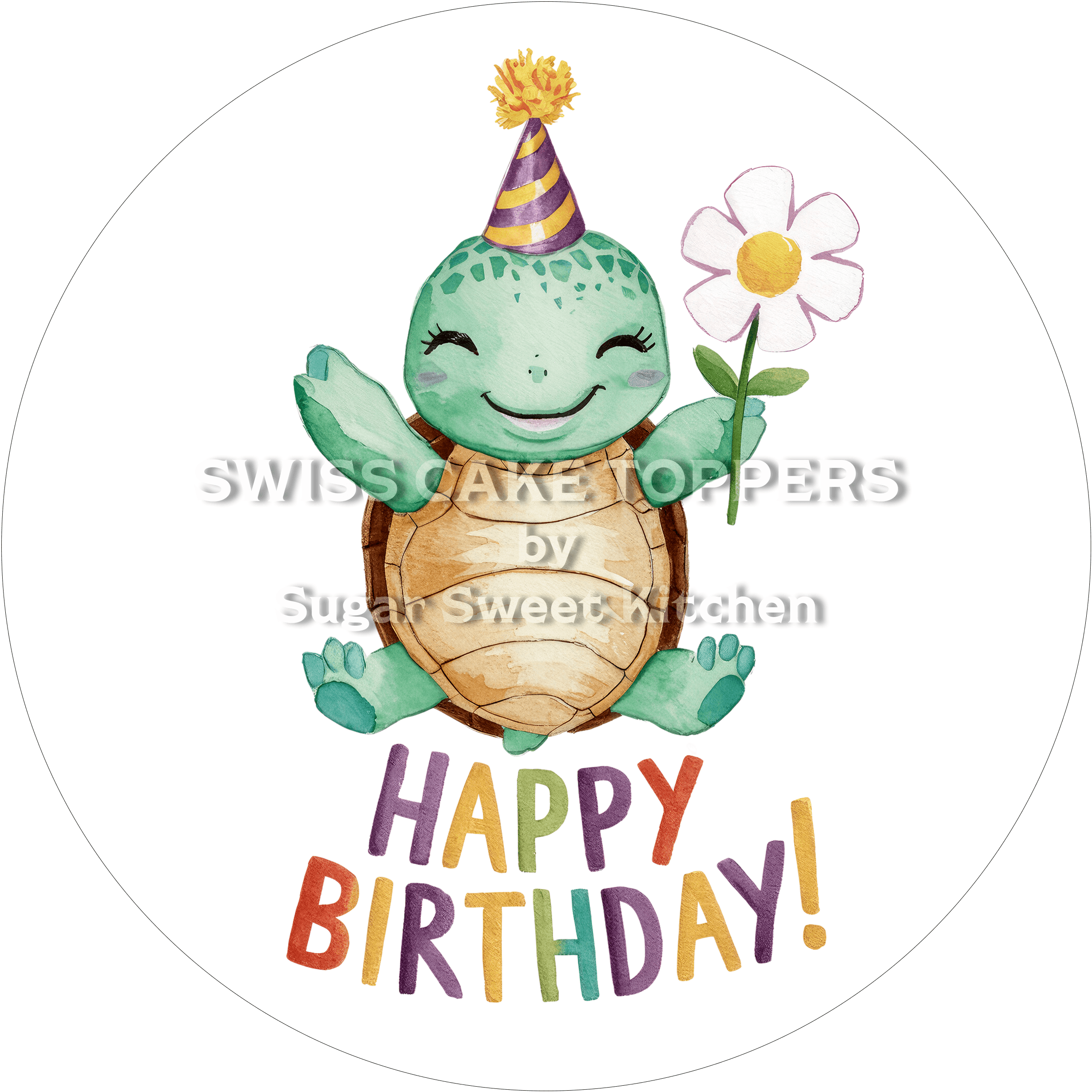 Tortenaufleger niedliche Turtle1 - personalisierbar - Fondant- Torten- & Cupcakeaufleger Sugar Sweet Kitchen