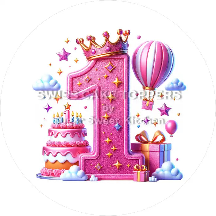 Tortenaufleger mit Prinzessinnen-Zahl 1 - personalisierbar - Fondant- Torten- & Cupcakeaufleger Sugar Sweet Kitchen