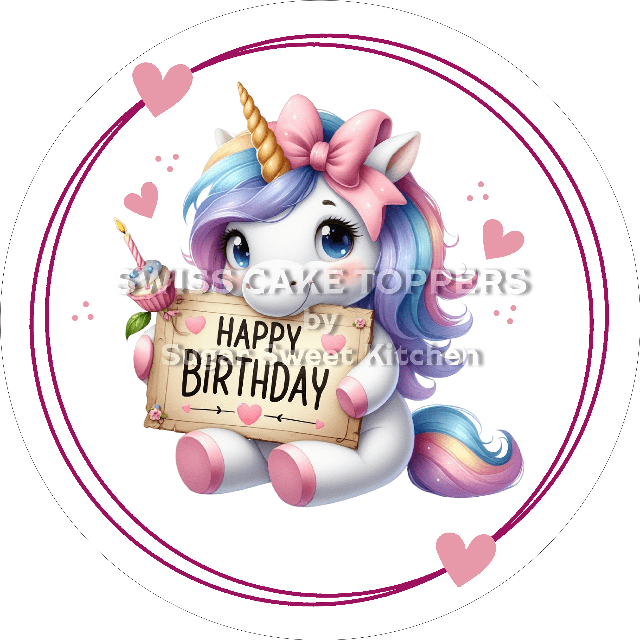 Tortenaufleger süsses Einhorn - personalisierbar - Fondant- Torten- & Cupcakeaufleger Sugar Sweet Kitchen