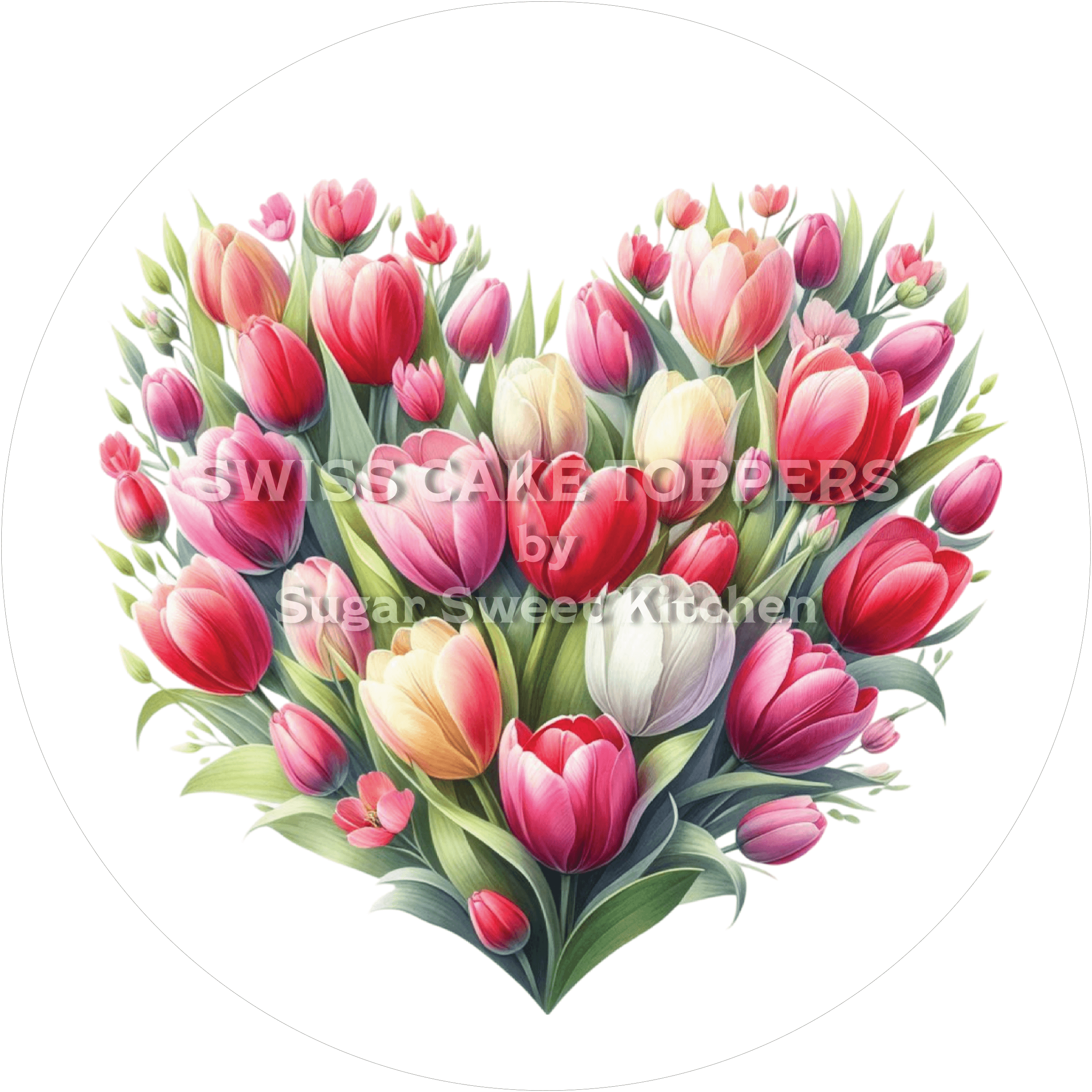 Tulpenherz-Tortenaufleger25 - personalisierbar - Fondant- Torten- & Cupcakeaufleger Sugar Sweet Kitchen