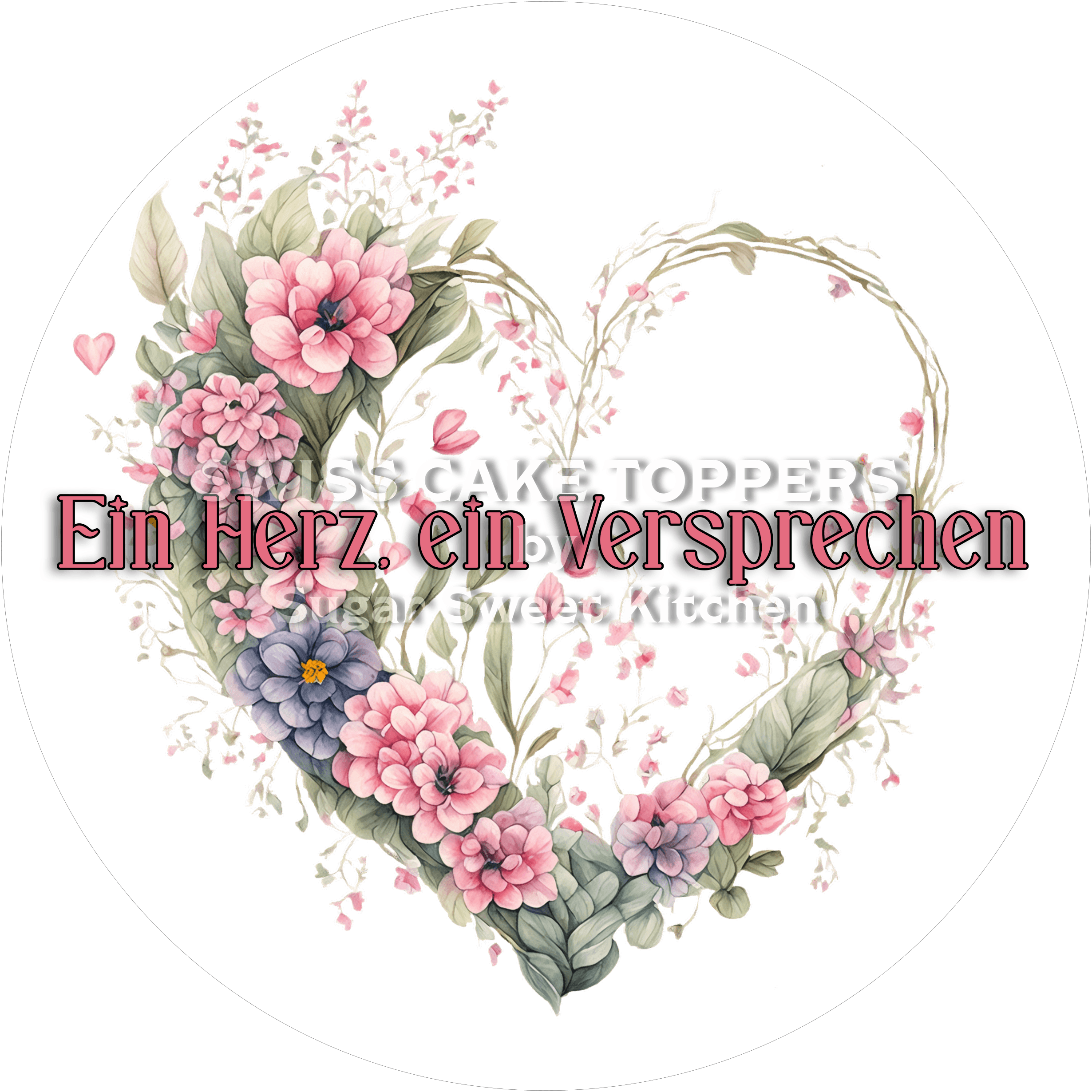 Verlobungs-Tortenaufleger Flower10 - personalisierbar - Fondant- Torten- & Cupcakeaufleger Sugar Sweet Kitchen