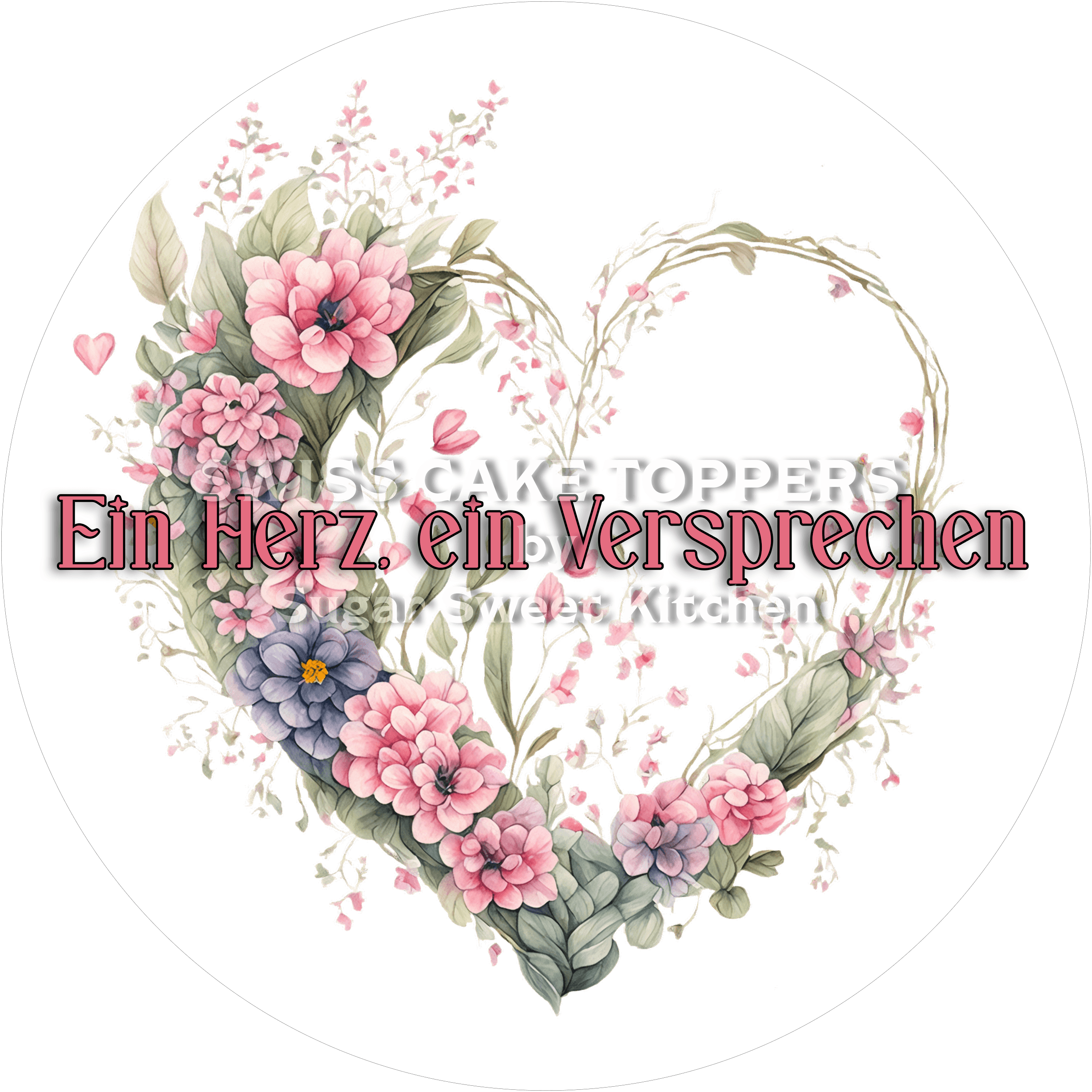 Verlobungs-Tortenaufleger Flower10 - personalisierbar - Fondant- Torten- & Cupcakeaufleger Sugar Sweet Kitchen