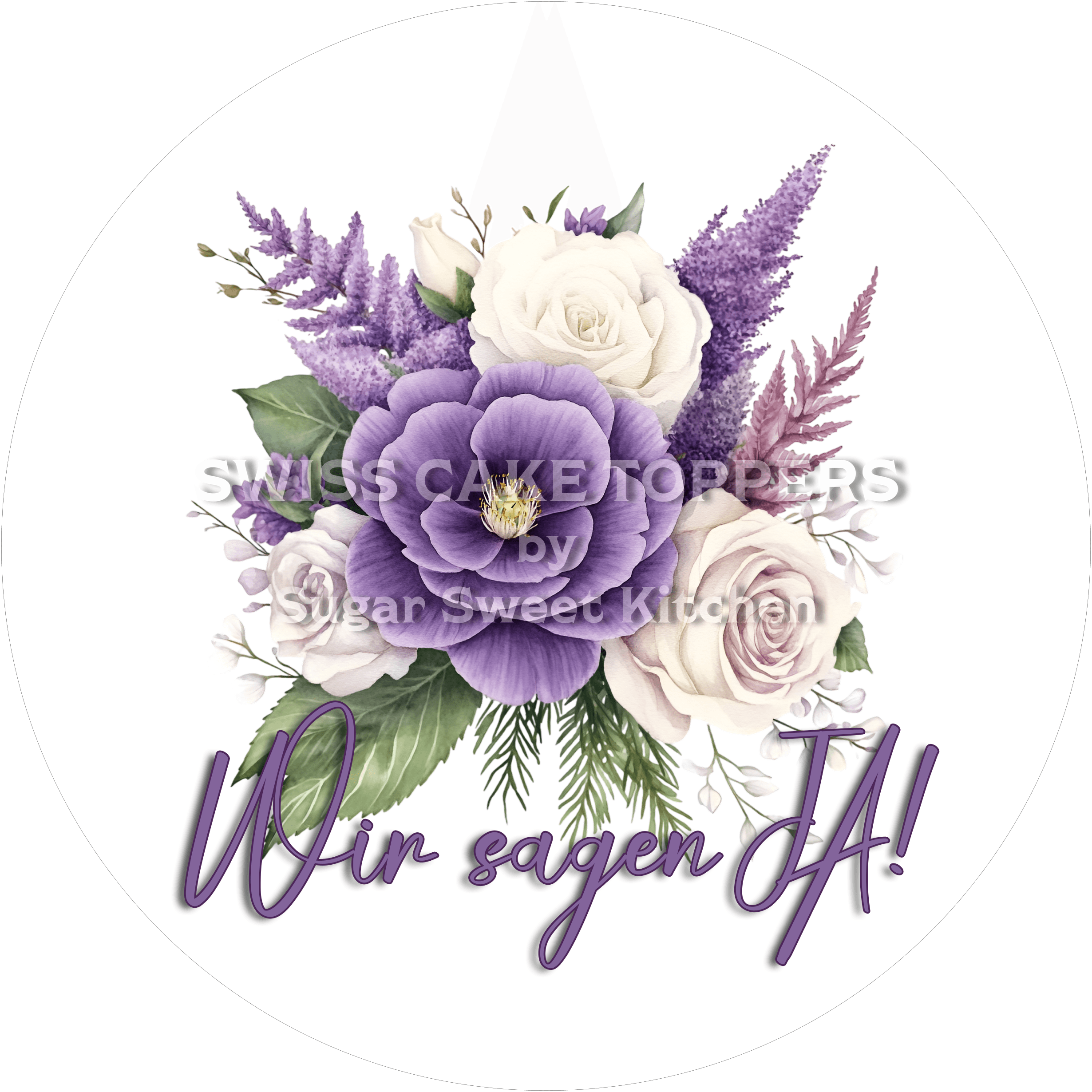 Verlobungs-Tortenaufleger Flower11 - personalisierbar - Fondant- Torten- & Cupcakeaufleger Sugar Sweet Kitchen