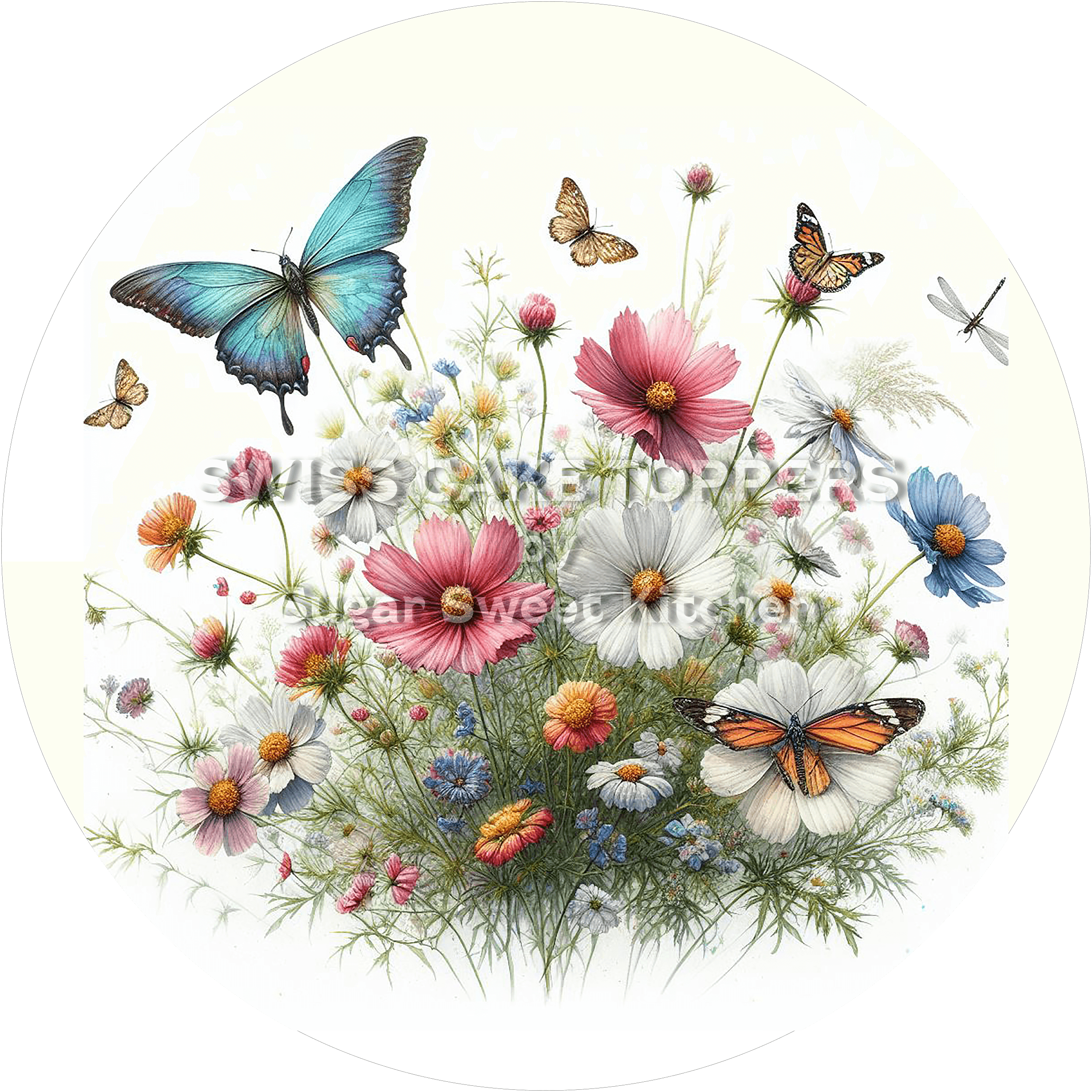 Verspielter Blumen-Tortenaufleger24 - personalisierbar - Fondant- Torten- & Cupcakeaufleger Sugar Sweet Kitchen