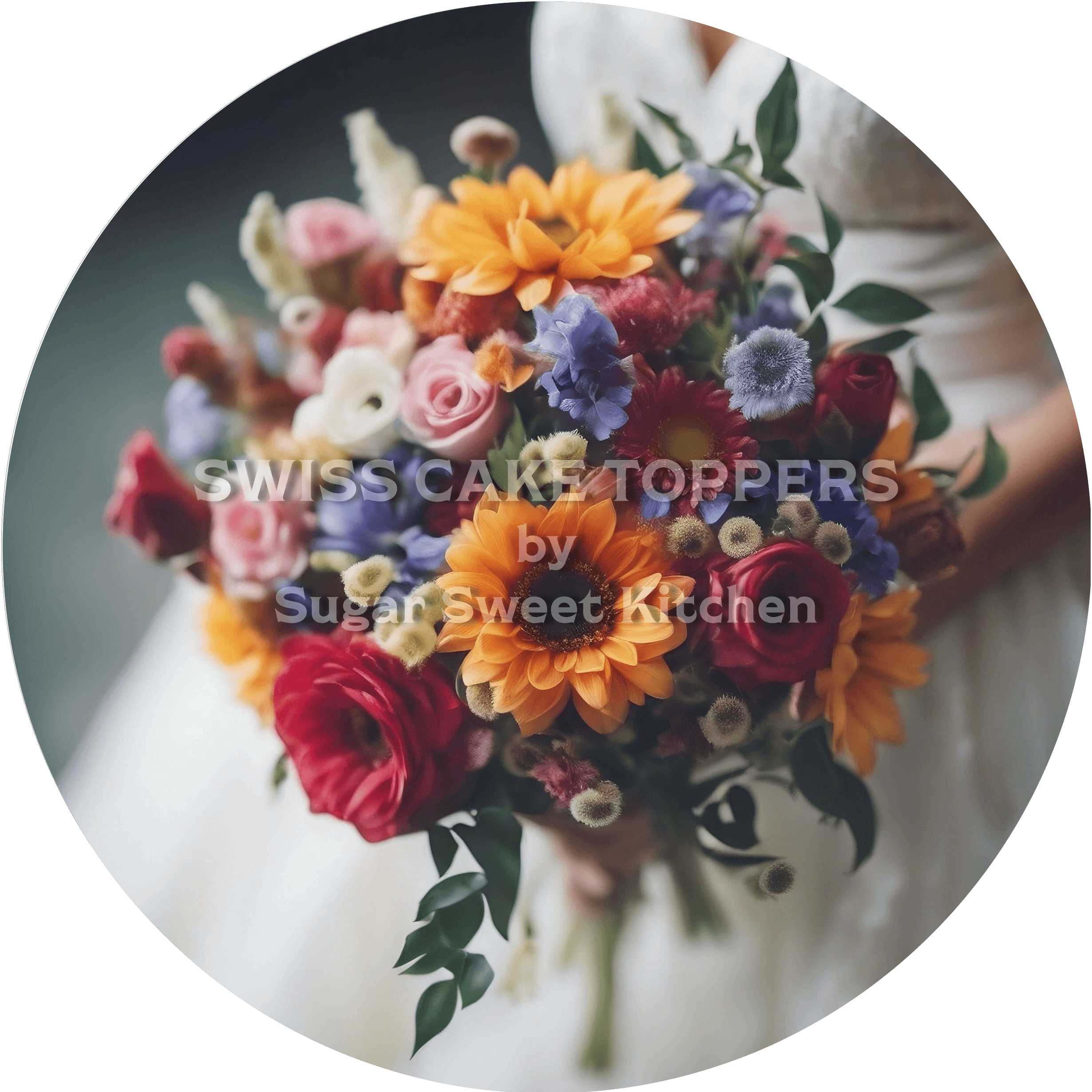 Wedding Vibes Tortenaufleger ’Brautstrauss1’’ - personalisierbar - Fondant- Torten- & Cupcakeaufleger Sugar Sweet