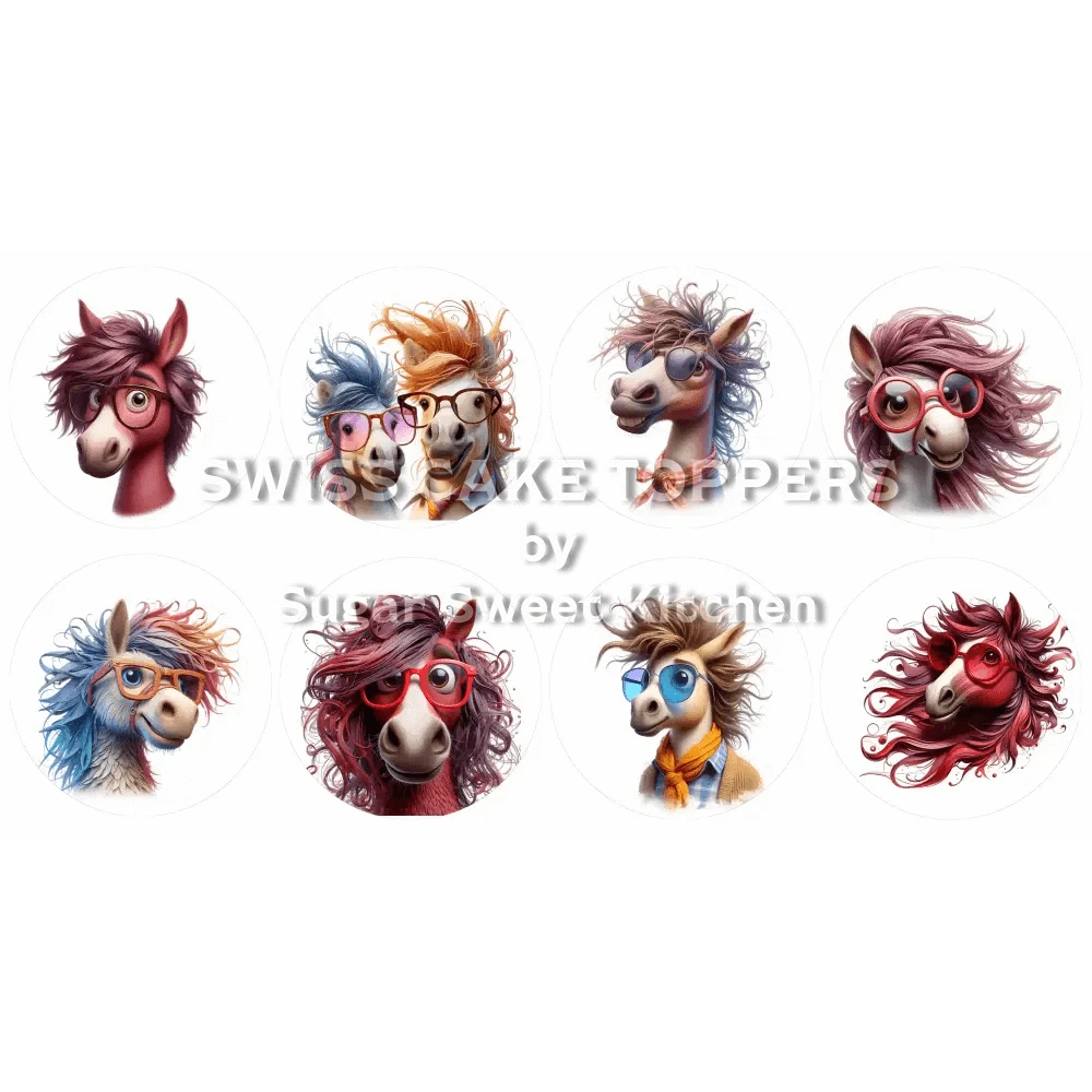 Witzige Pferde-Cupcakes- & Dessertaufleger2 - personalisierbar - Fondant- Torten- Cupcakeaufleger Sugar Sweet Kitchen
