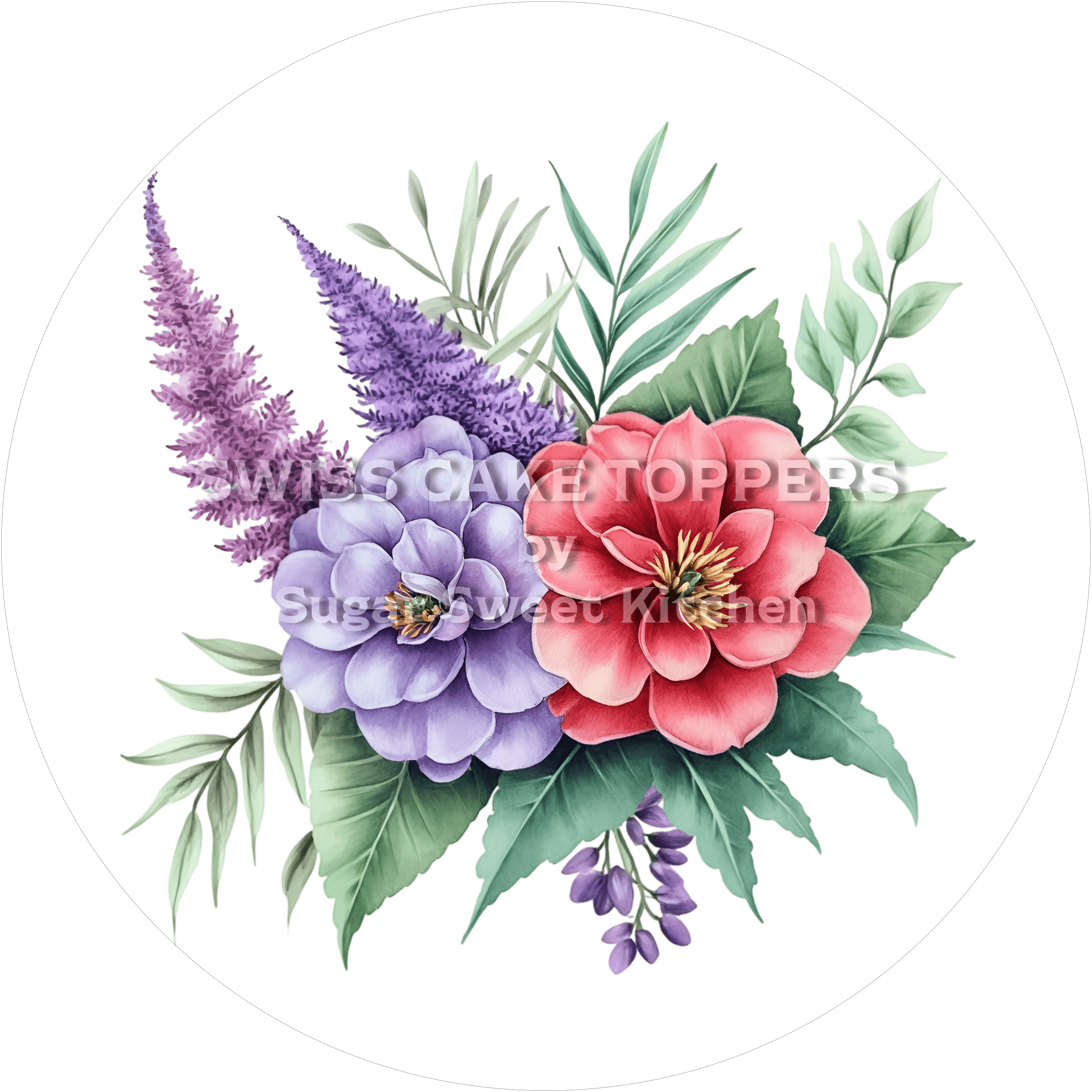 Wunderschöner Blumen-Tortenaufleger14 - personalisierbar - Fondant- Torten- & Cupcakeaufleger Sugar Sweet Kitchen