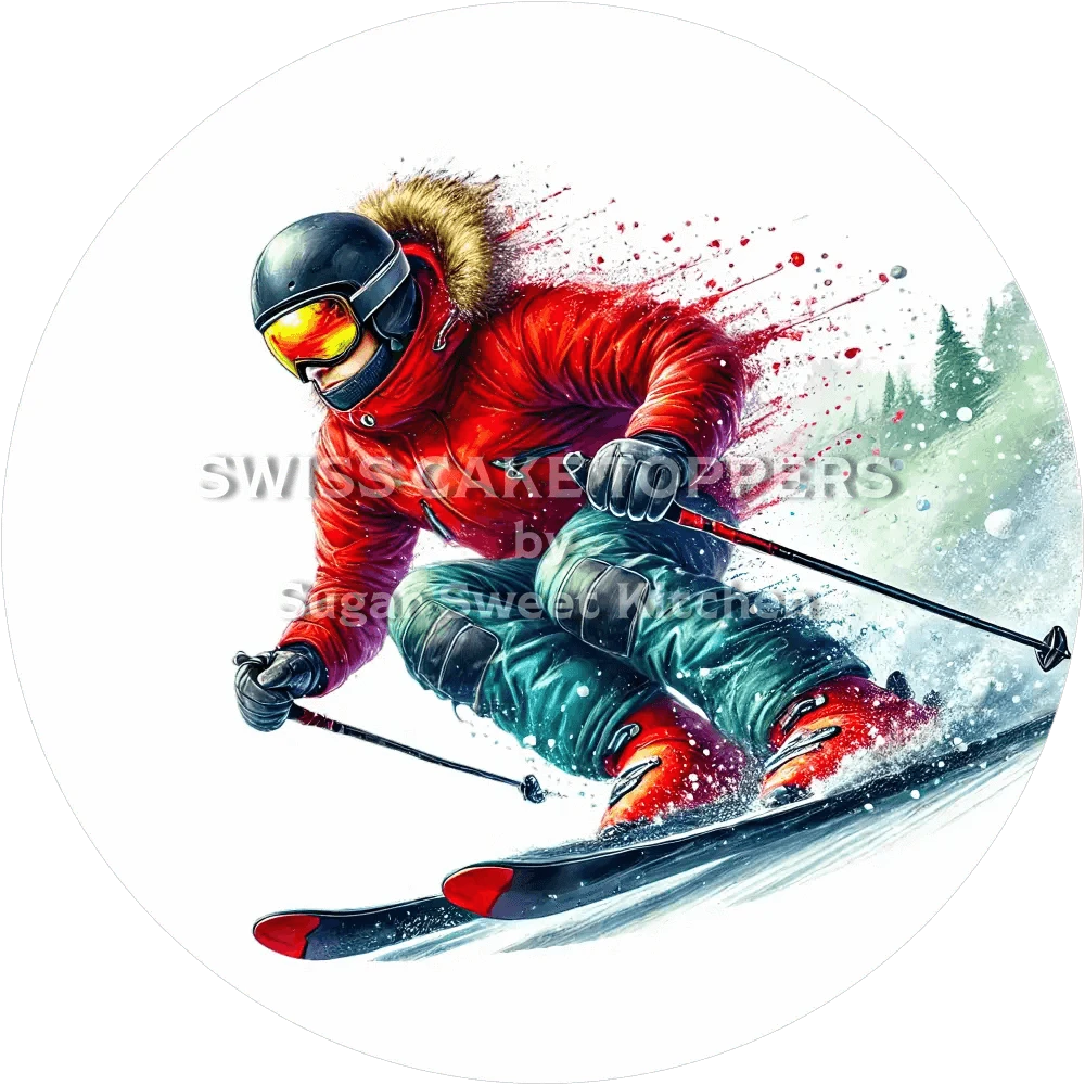 Wunderschöner Skifahrer-Tortenaufleger1 - personalisierbar - Fondant- Torten- & Cupcakeaufleger Sugar Sweet Kitchen