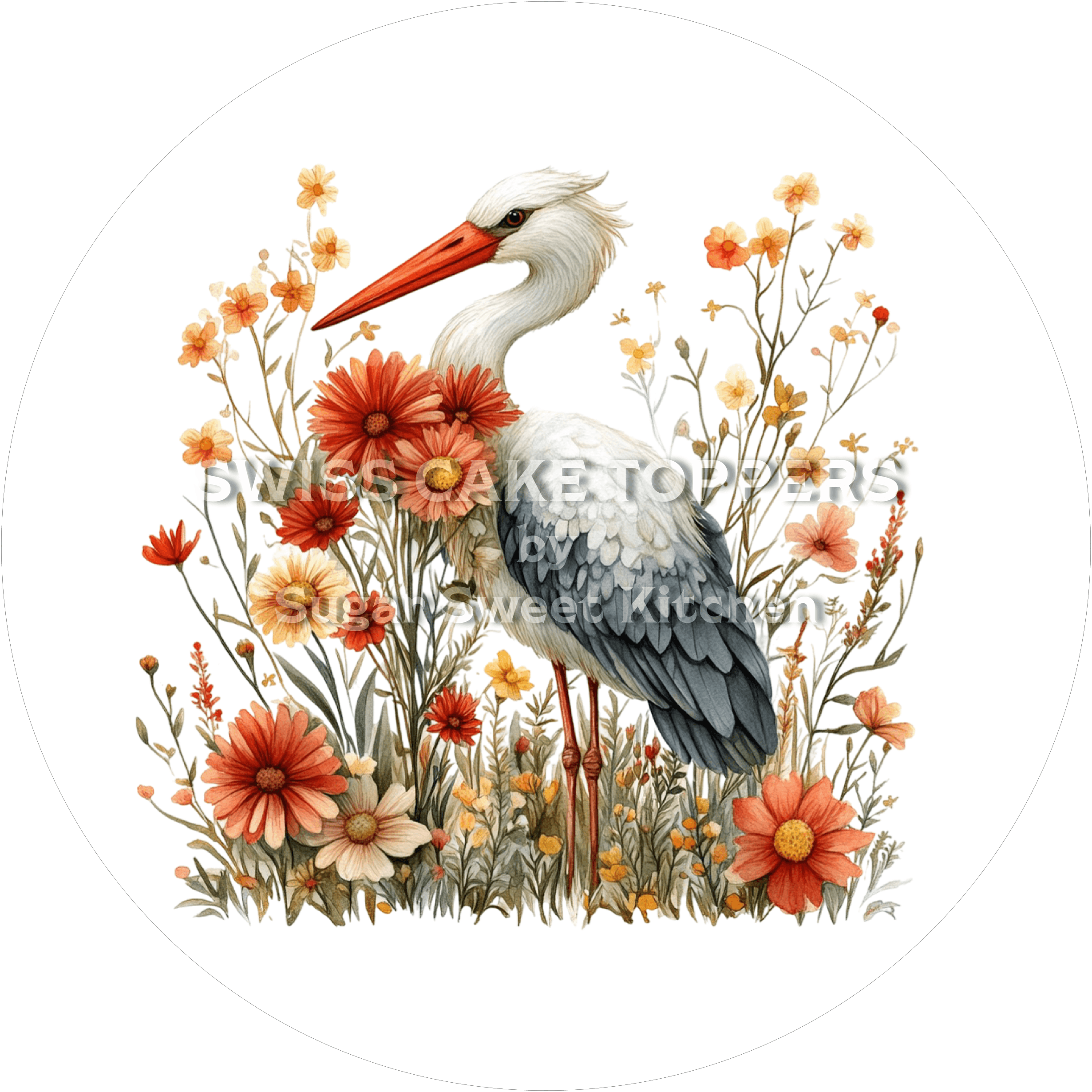 Wunderschöner Storch-Tortenaufleger2 - personalisierbar - Fondant- Torten- & Cupcakeaufleger Sugar Sweet Kitchen