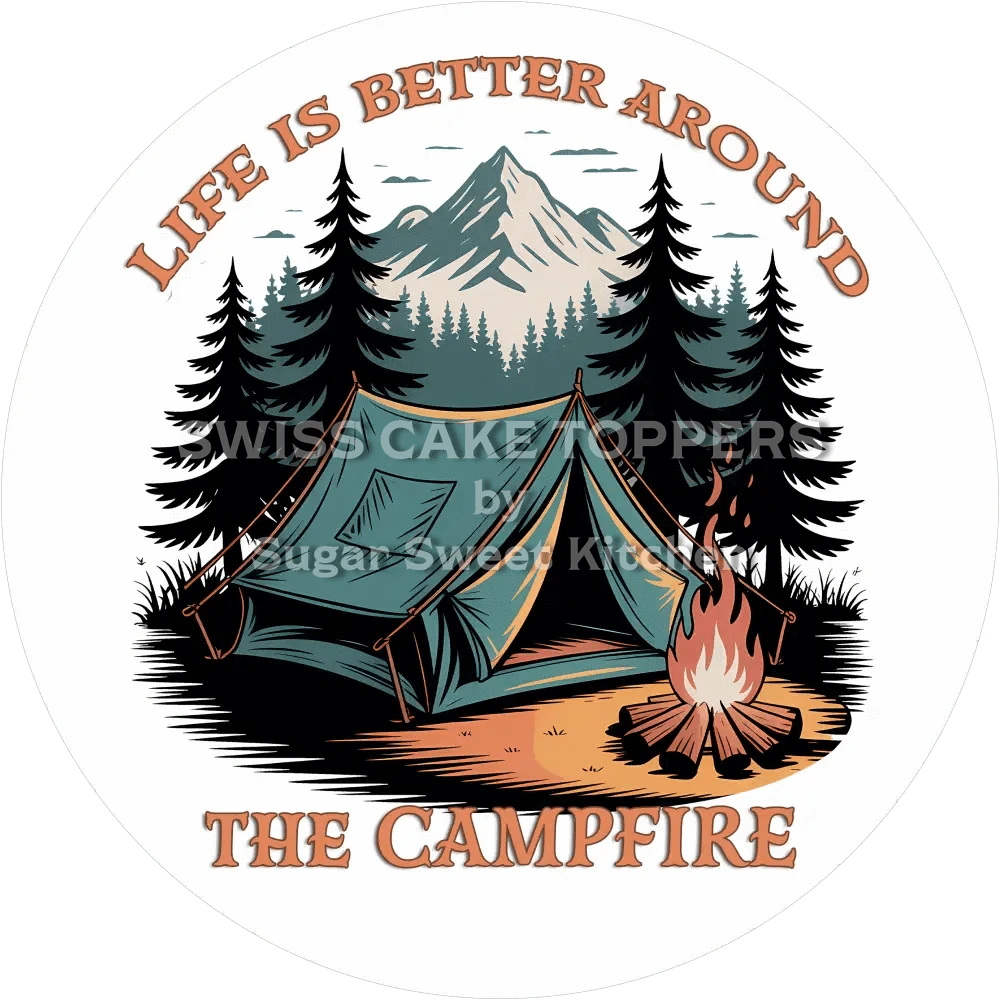 Wundervoller Tortenaufleger Camping5 - personalisierbar - Fondant- Torten- & Cupcakeaufleger Sugar Sweet Kitchen
