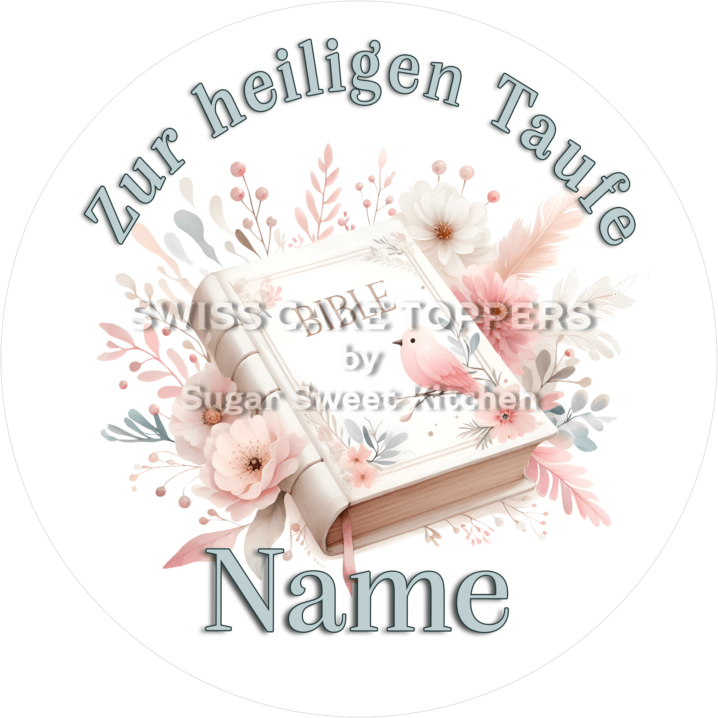Wundervoller Tortenaufleger zur Taufe mit Namen - Fondant- Torten- & Cupcakeaufleger Sugar Sweet Kitchen