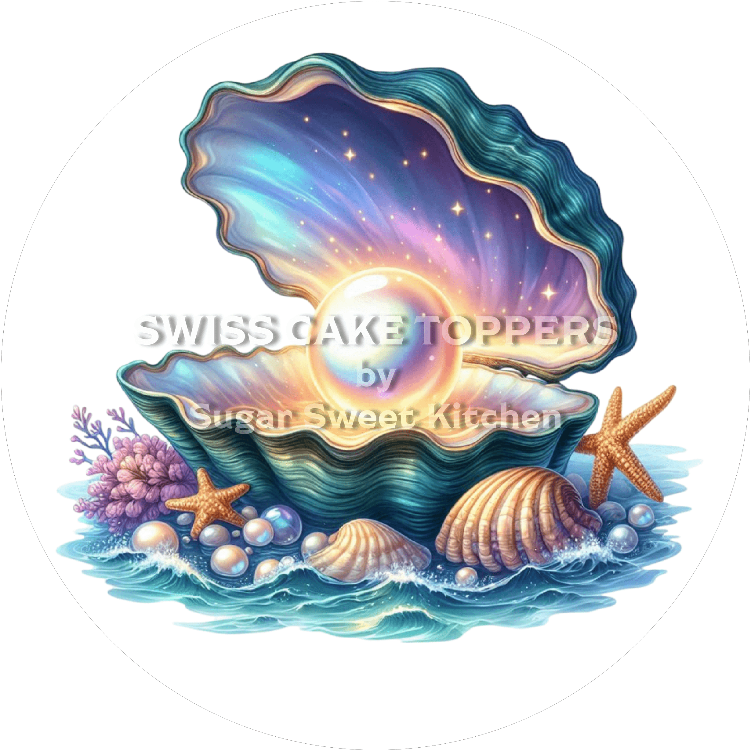 Zauberhafter Muschel-Tortenaufleger6- personalisierbar - Fondant- Torten- & Cupcakeaufleger Sugar Sweet Kitchen