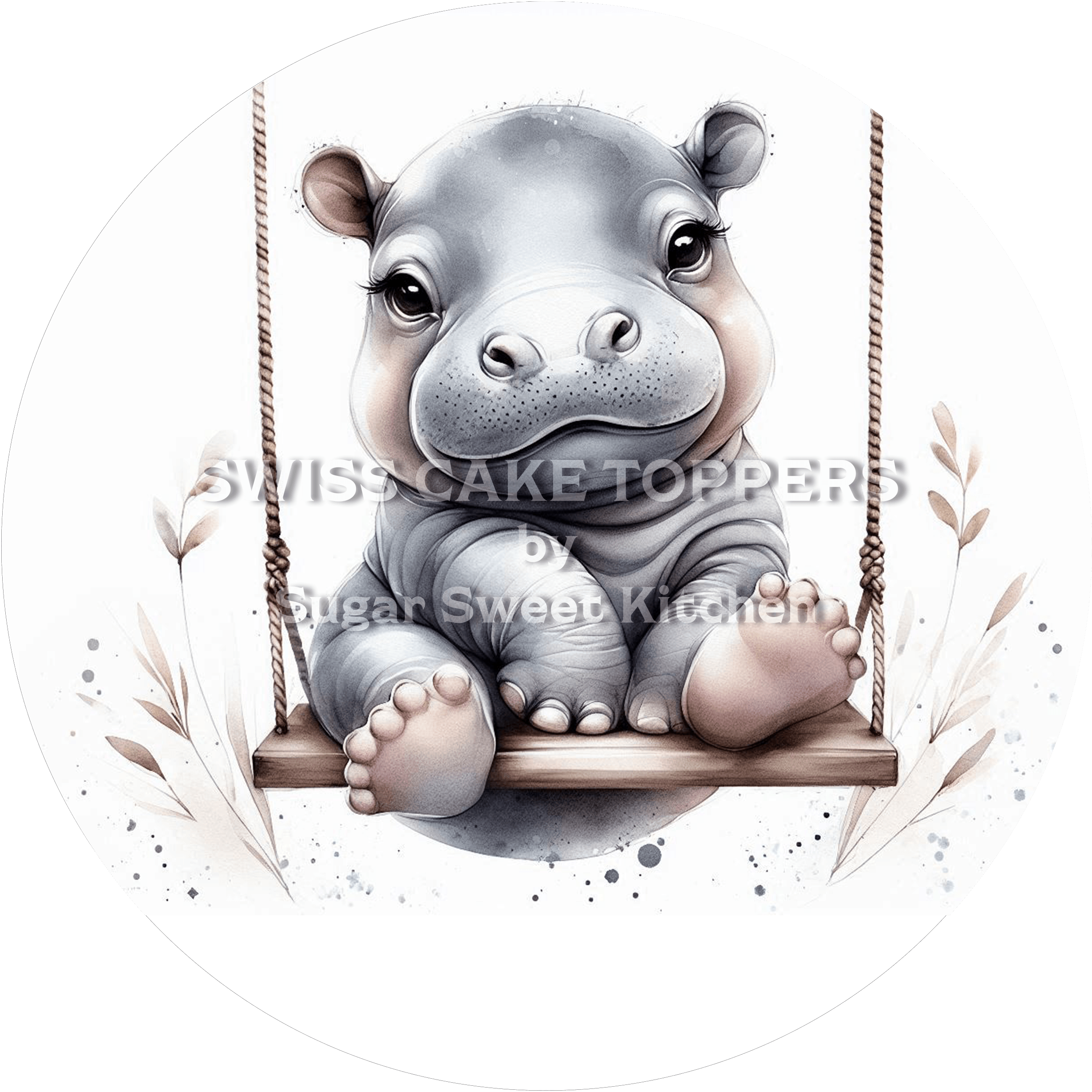Zuckersüsser Nilpferd-Tortenaufleger6 - personalisierbar - Fondant- Torten- & Cupcakeaufleger Sugar Sweet Kitchen