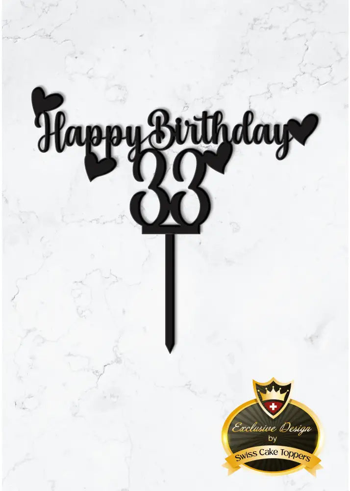 Cake Topper ’Happy Birthday’ mit Zahl - Acryl Schwarz - Sugar Sweet Kitchen