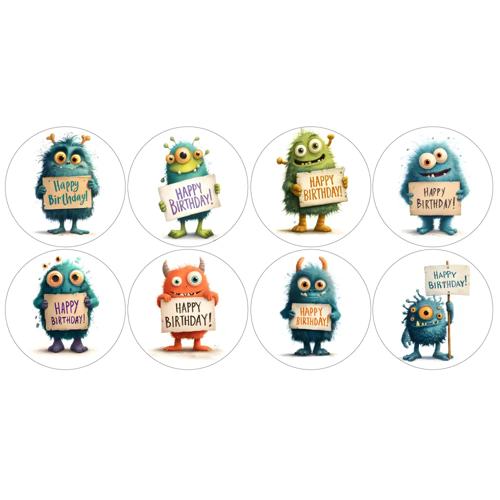 Birthday Monster-Cupcakes- & Dessertaufleger1 - Fondant- Torten- Cupcakeaufleger Sugar Sweet Kitchen