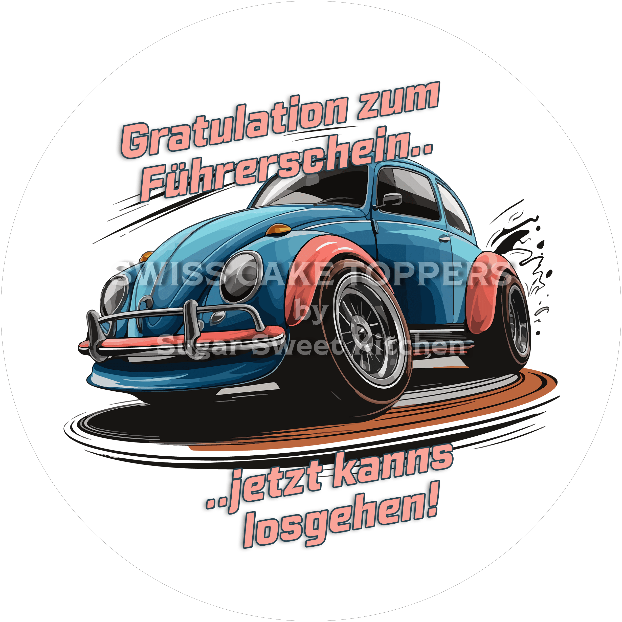 Einmaliger Auto-Führerschein-Tortenaufleger4 - personalisierbar - Fondant- Torten- & Cupcakeaufleger Sugar Sweet Kitchen
