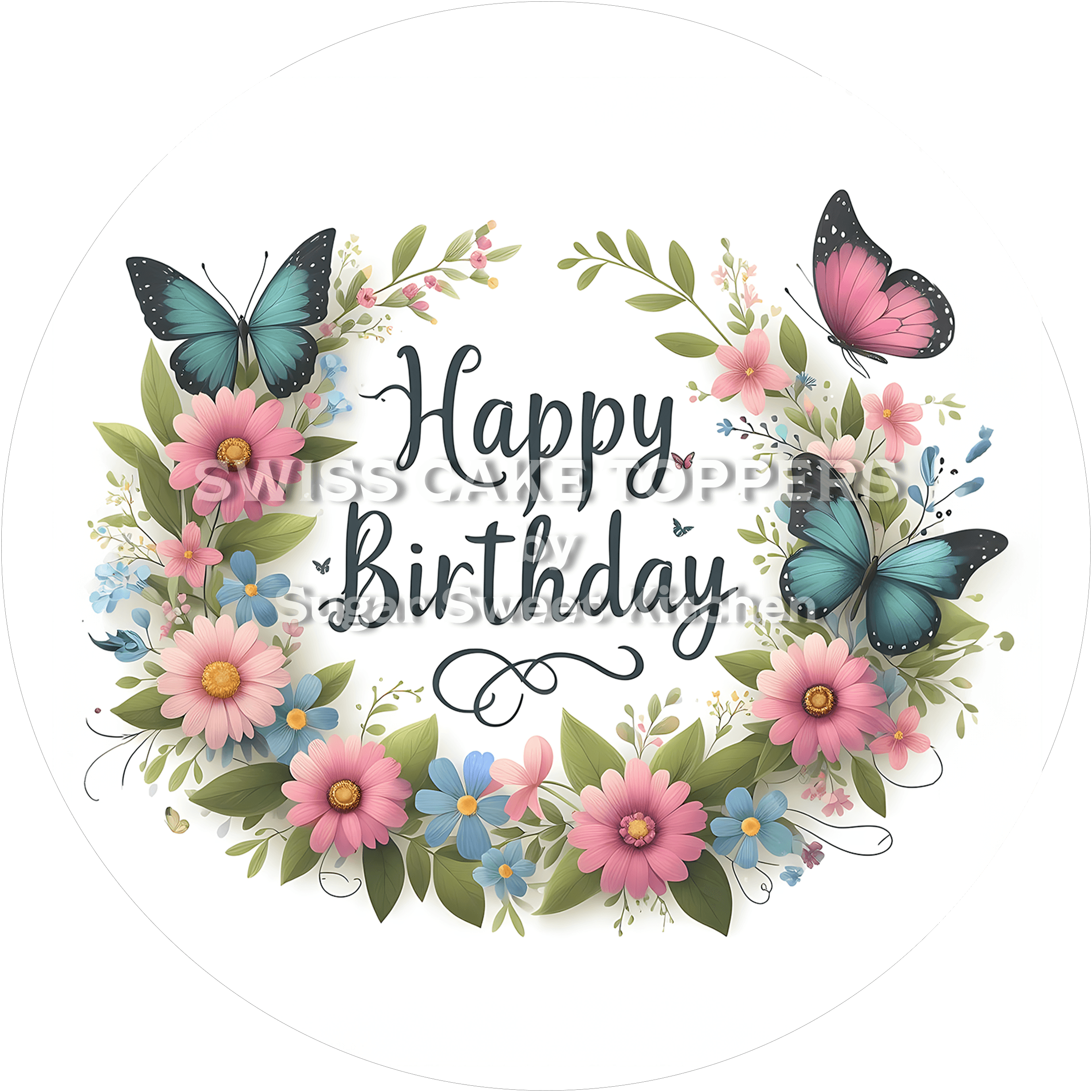Tortenaufleger ’Happy Birthday’ 12 - essbar & personalisierbar - Fondant- Torten- Cupcakeaufleger Sugar Sweet Kitchen
