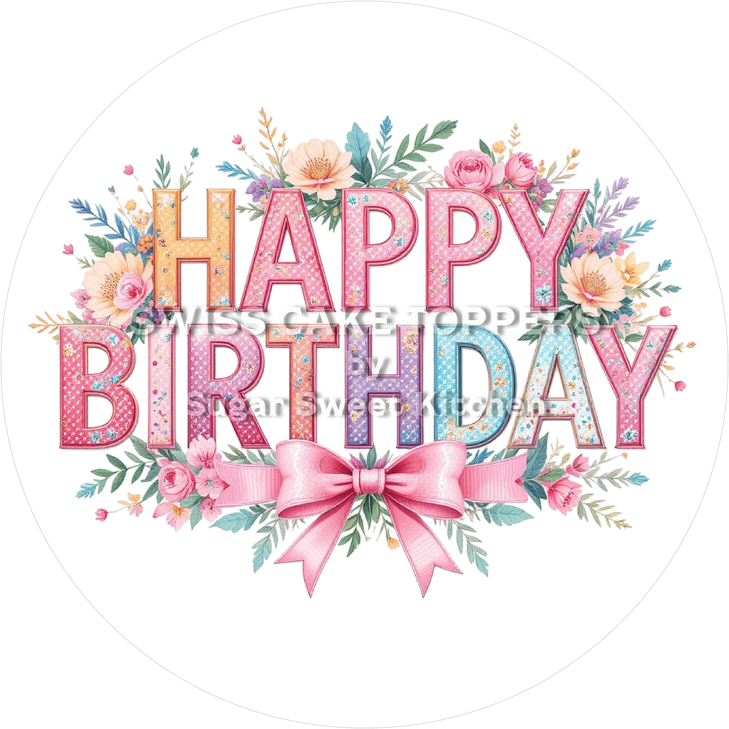Tortenaufleger ’Happy Birthday’ 08 - essbar & personalisierbar - Fondant- Torten- Cupcakeaufleger Sugar Sweet Kitchen