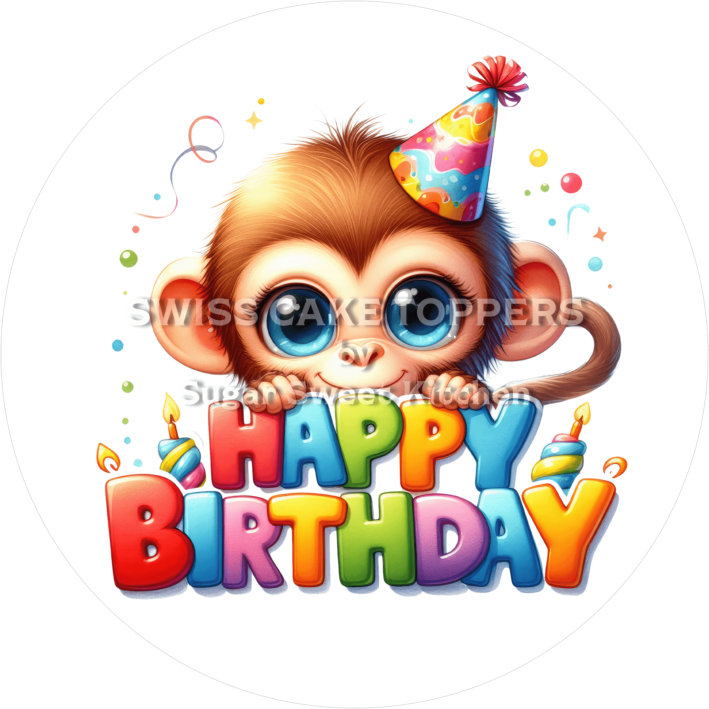 Tortenaufleger Geburtstag Affe 02- essbar & personalisierbar - Fondant- Torten- Cupcakeaufleger Sugar Sweet Kitchen