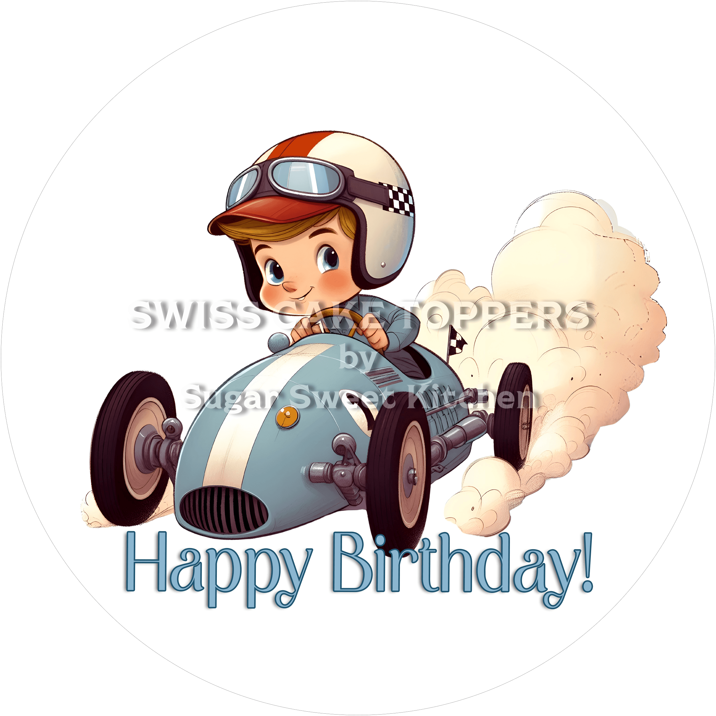 Tortenaufleger Geburtstag Autorennfahrer 02- essbar & personalisierbar - Fondant- Torten- Cupcakeaufleger Sugar Sweet