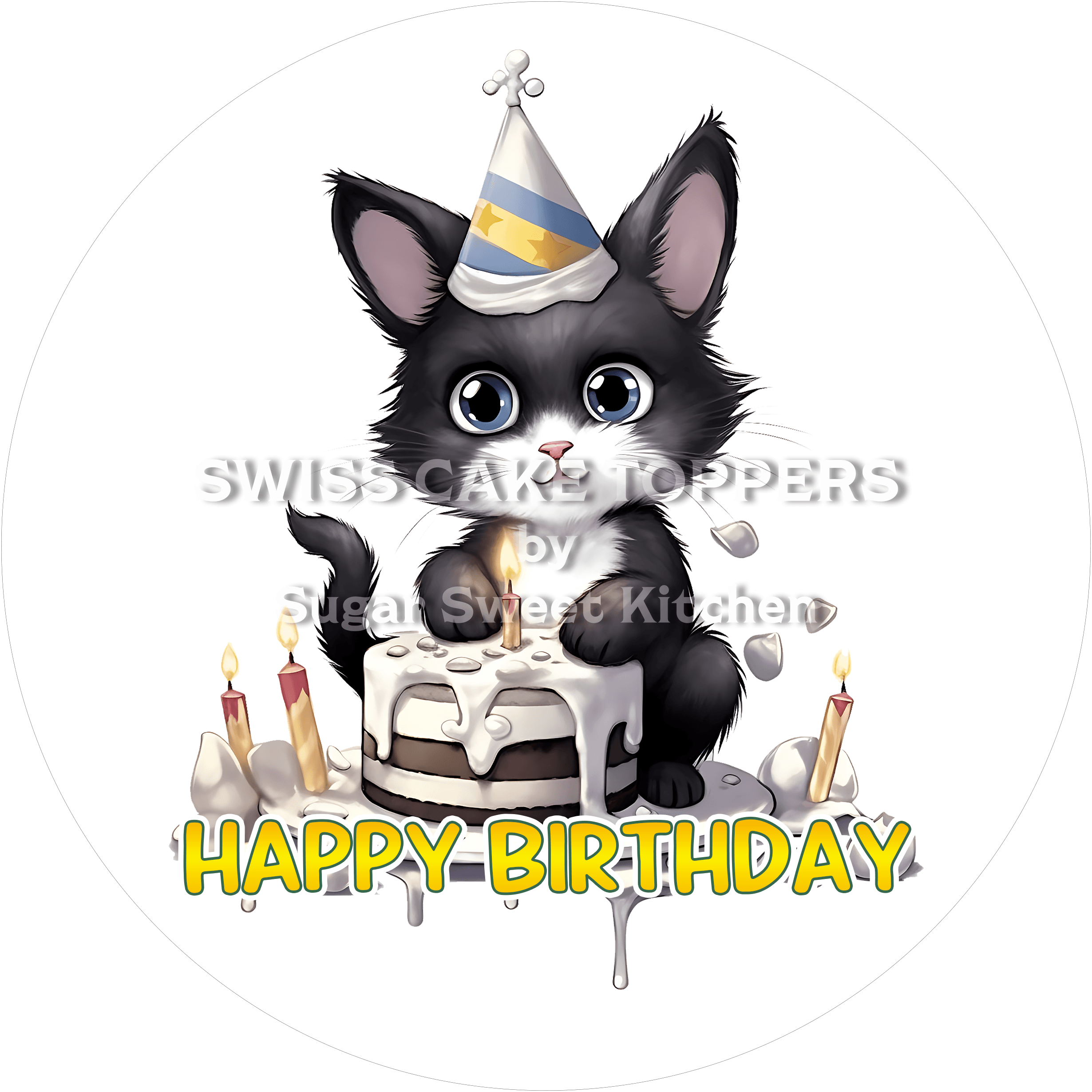 Tortenaufleger Geburtstag Katze 18 – essbar & personalisierbar - Fondant- Torten- Cupcakeaufleger Sugar Sweet Kitchen