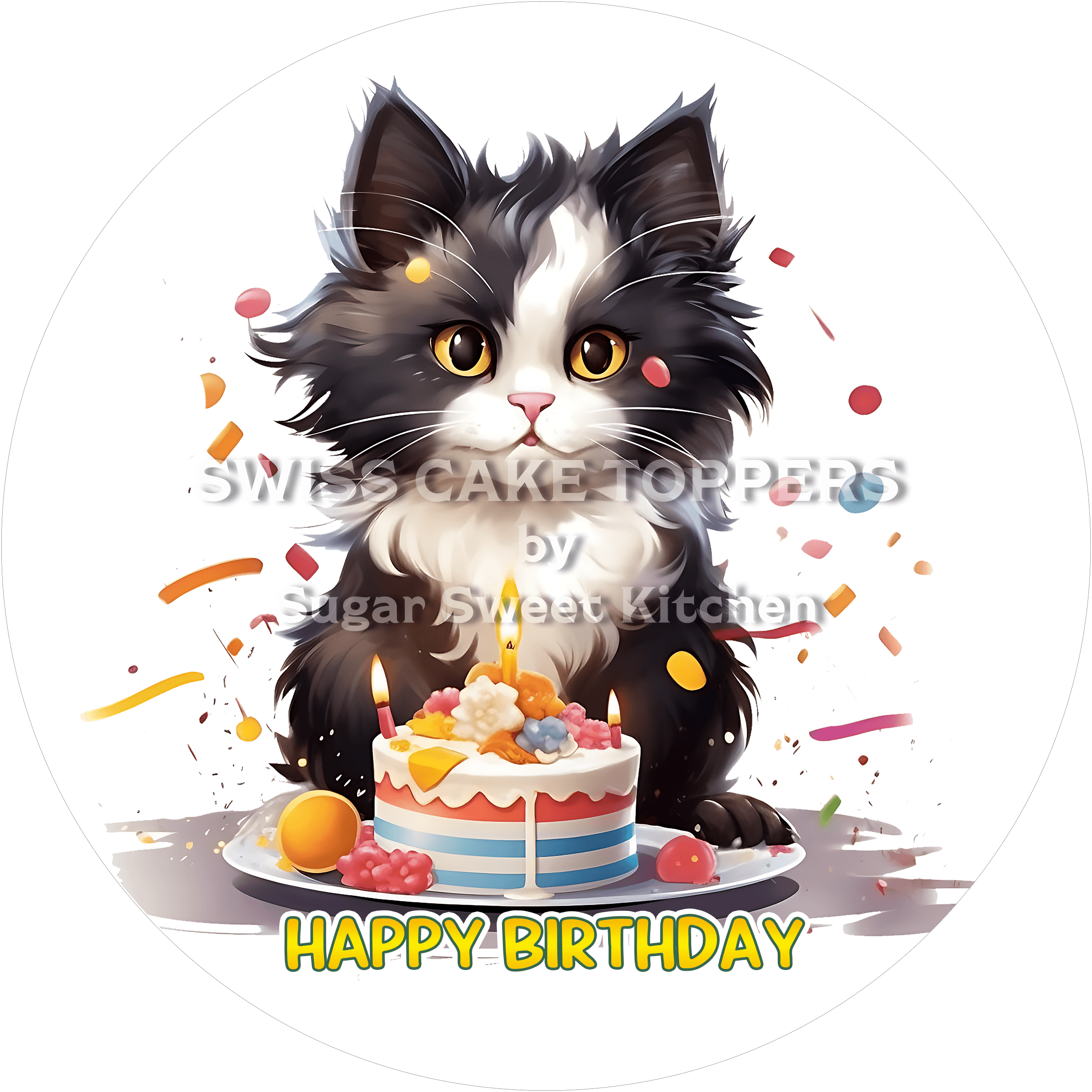 Tortenaufleger Geburtstag Katze 19 – essbar & personalisierbar - Fondant- Torten- Cupcakeaufleger Sugar Sweet Kitchen