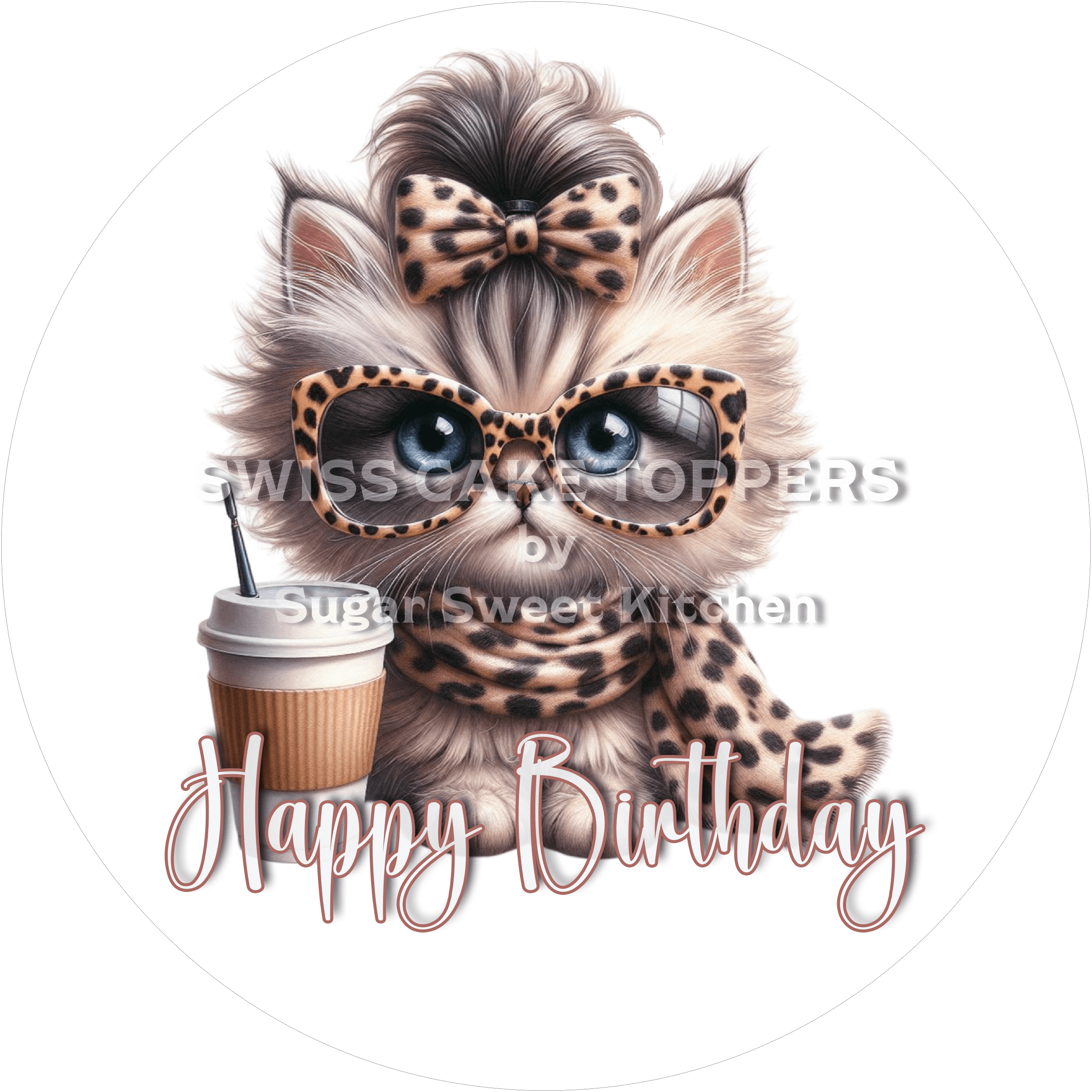 Tortenaufleger Geburtstag Katze 02 – essbar & personalisierbar - Fondant- Torten- Cupcakeaufleger Sugar Sweet Kitchen