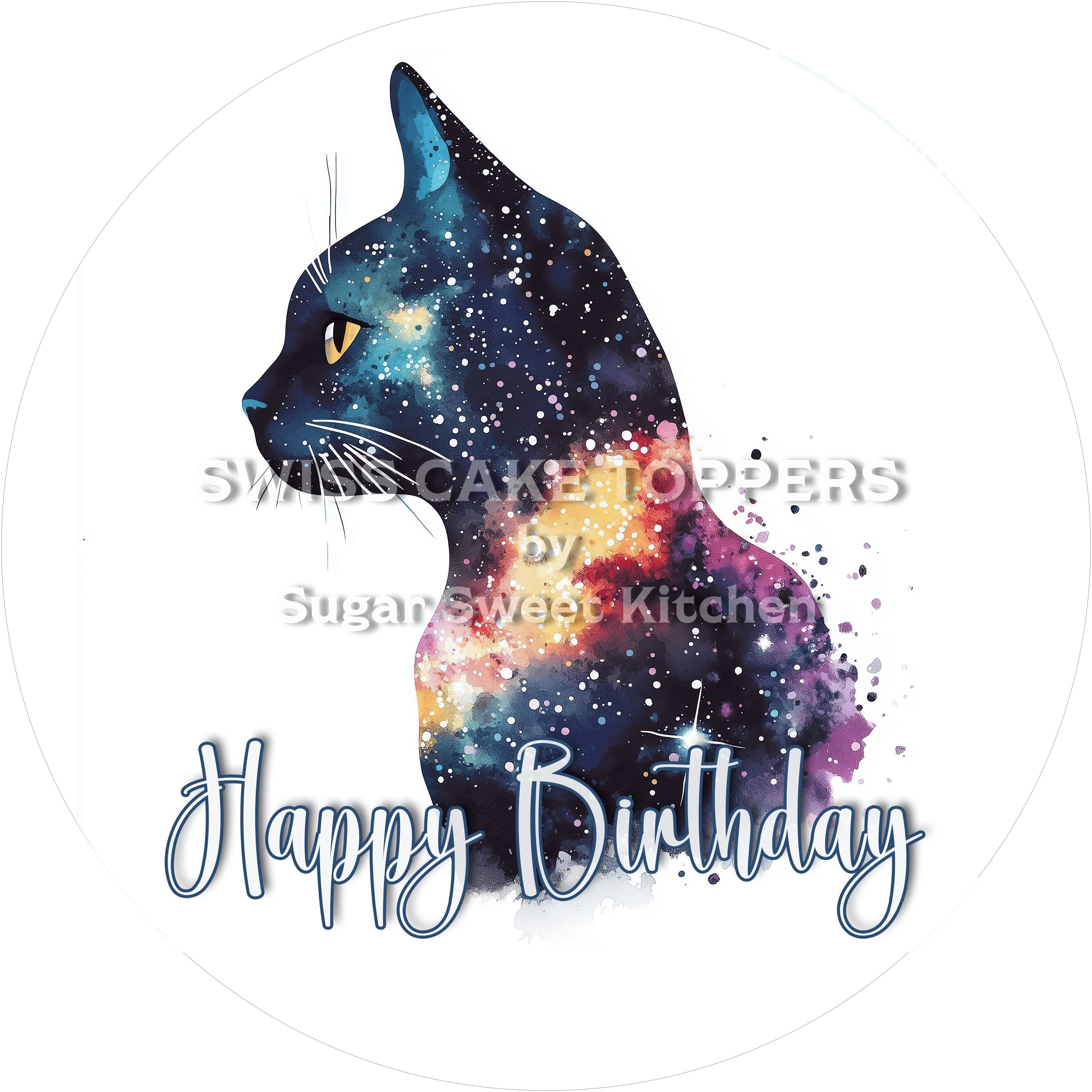 Tortenaufleger Geburtstag Katze 06 – essbar & personalisierbar - Fondant- Torten- Cupcakeaufleger Sugar Sweet Kitchen