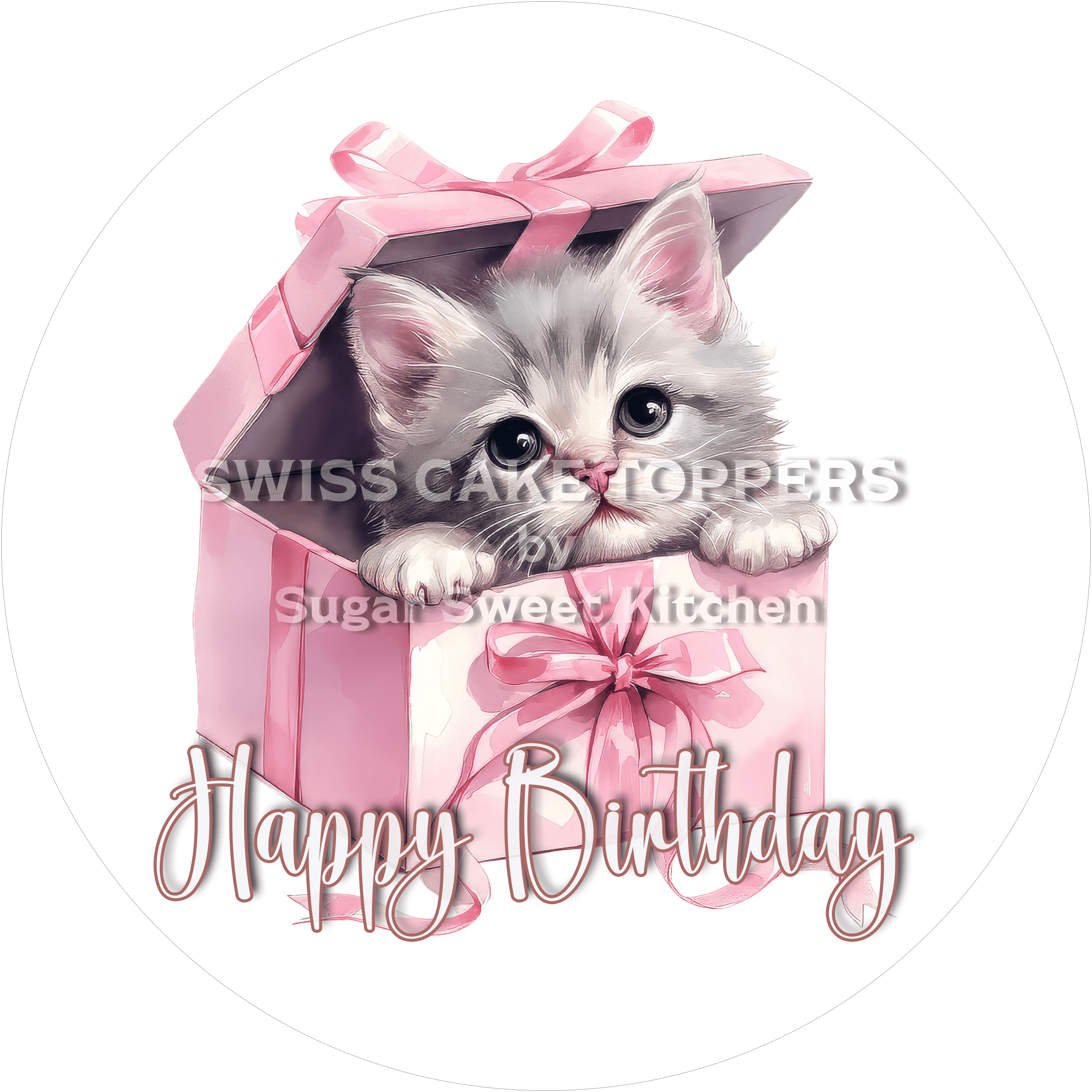 Tortenaufleger Geburtstag Katze 08 – essbar & personalisierbar - Fondant- Torten- Cupcakeaufleger Sugar Sweet Kitchen
