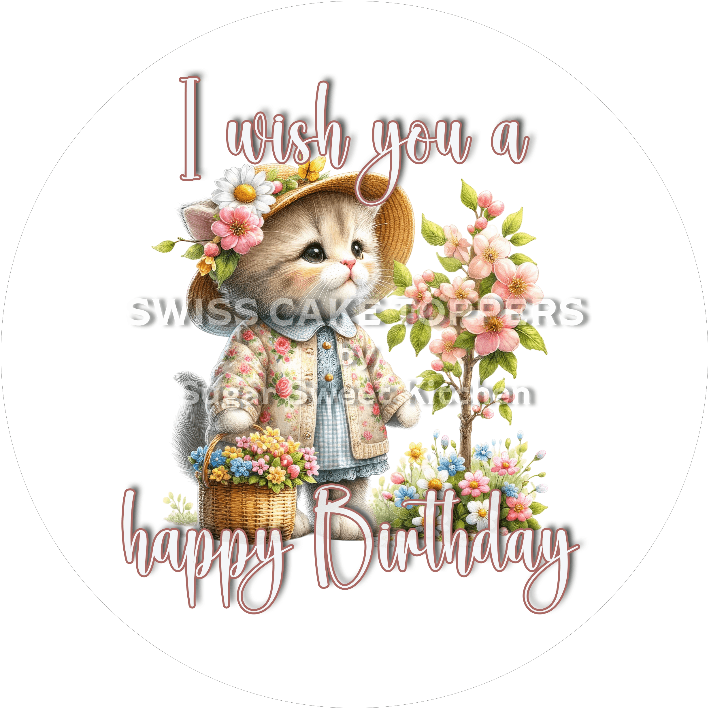 Tortenaufleger Geburtstag Katze 09 – essbar & personalisierbar - Fondant- Torten- Cupcakeaufleger Sugar Sweet Kitchen