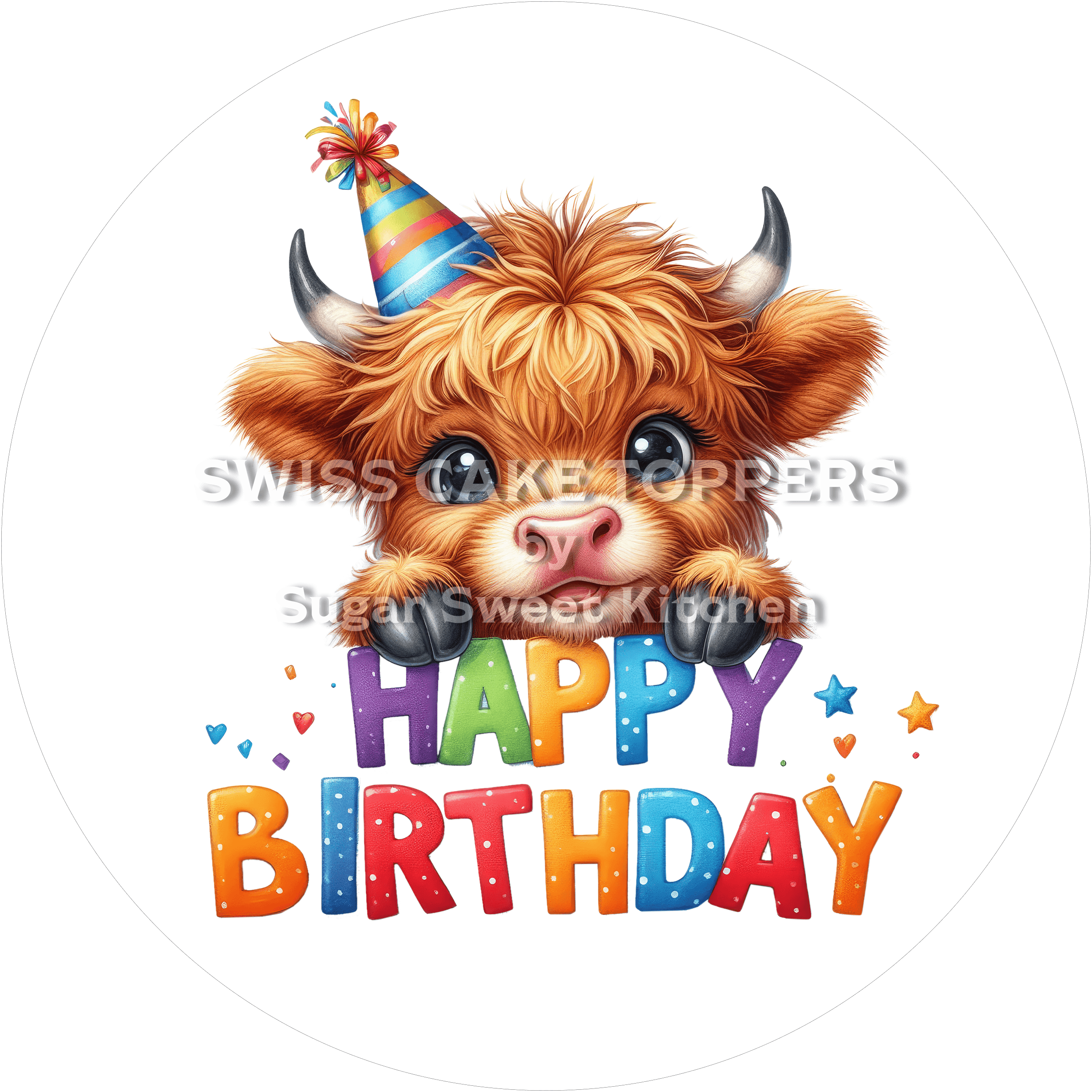 Tortenaufleger Geburtstag Kuh 01 - essbar & personalisierbar - Fondant- Torten- Cupcakeaufleger Sugar Sweet Kitchen