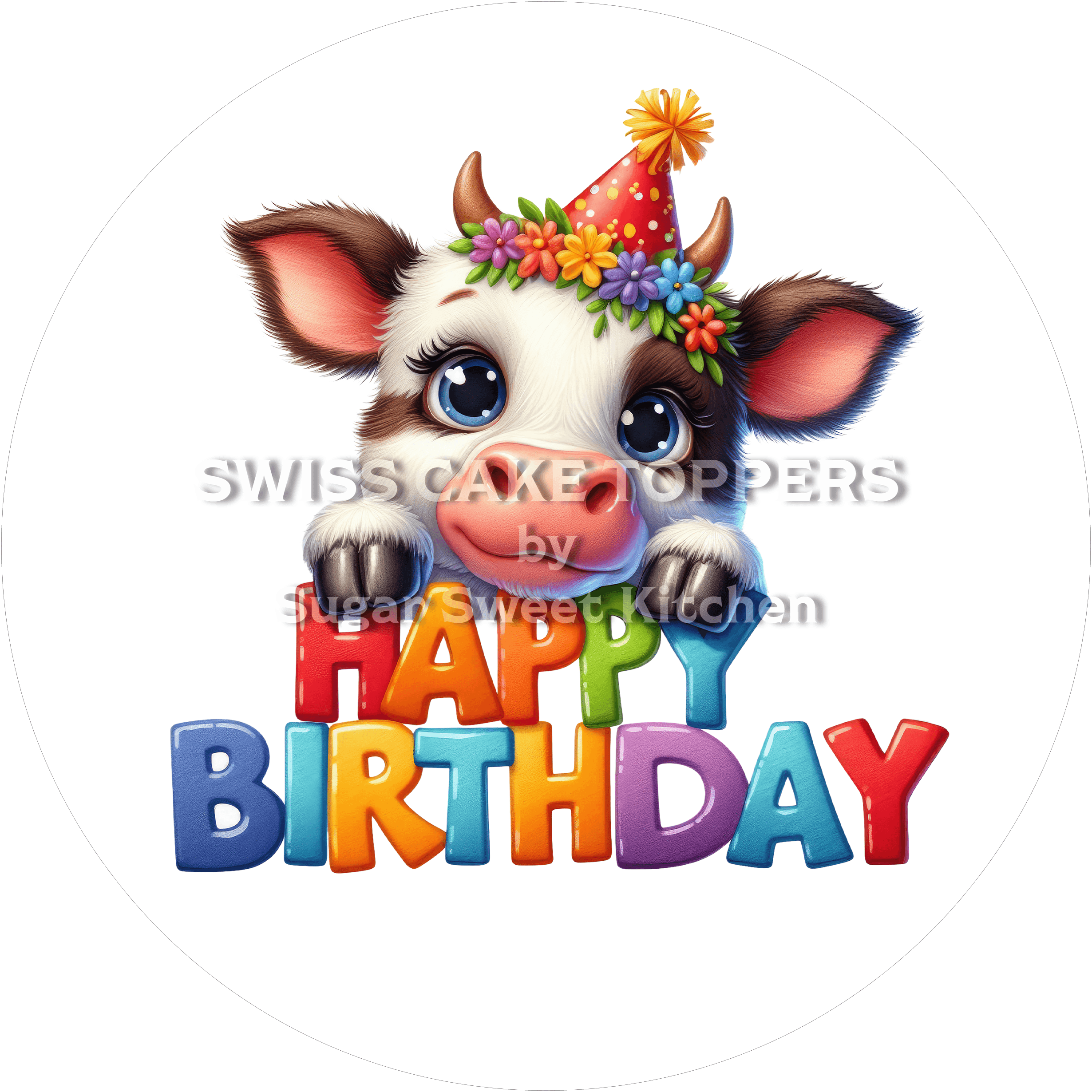 Tortenaufleger Geburtstag Kuh 02 - essbar & personalisierbar - Fondant- Torten- Cupcakeaufleger Sugar Sweet Kitchen