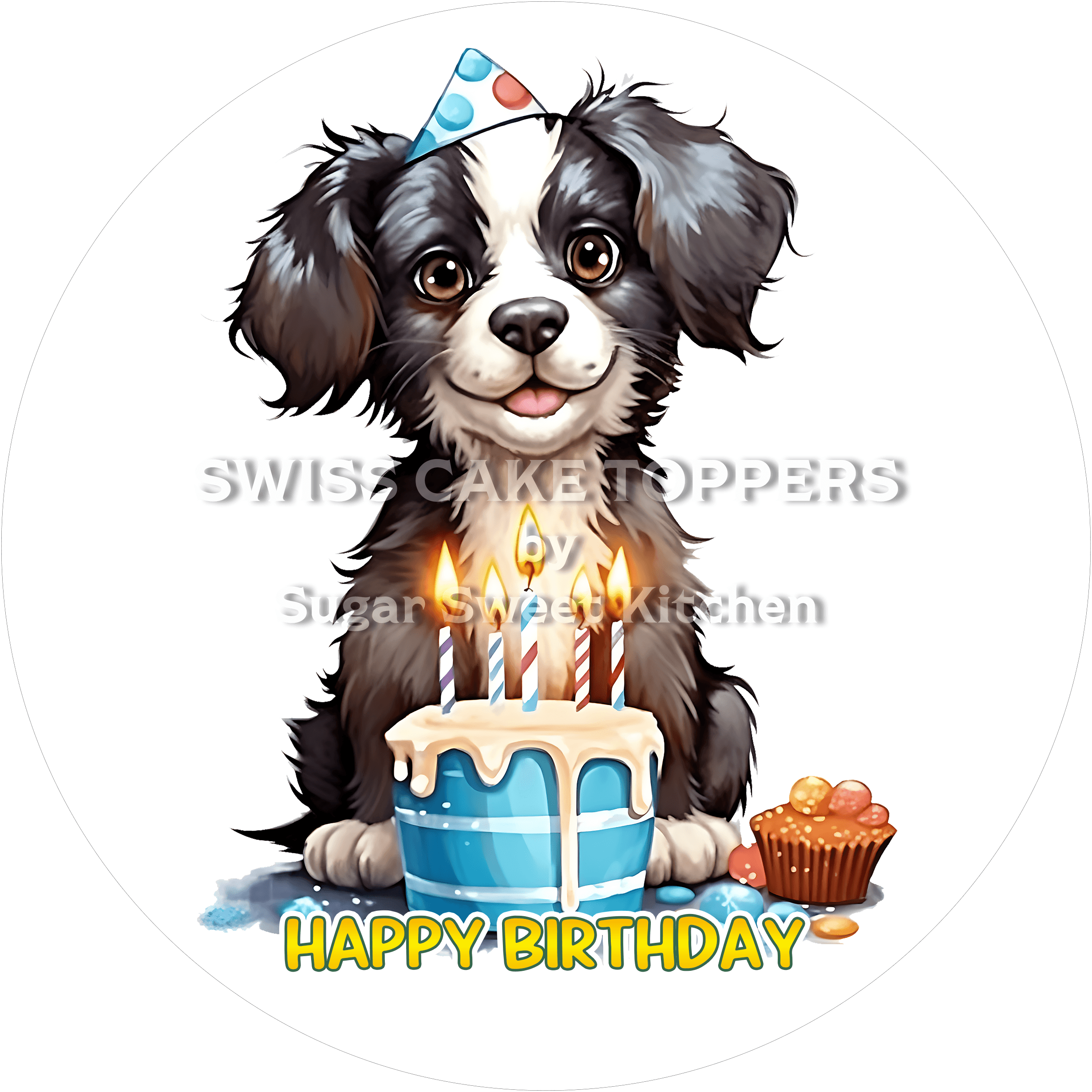Tier-Geburtstags-Tortenaufleger Dog28 - personalisierbar - Fondant- Torten- & Cupcakeaufleger Sugar Sweet Kitchen