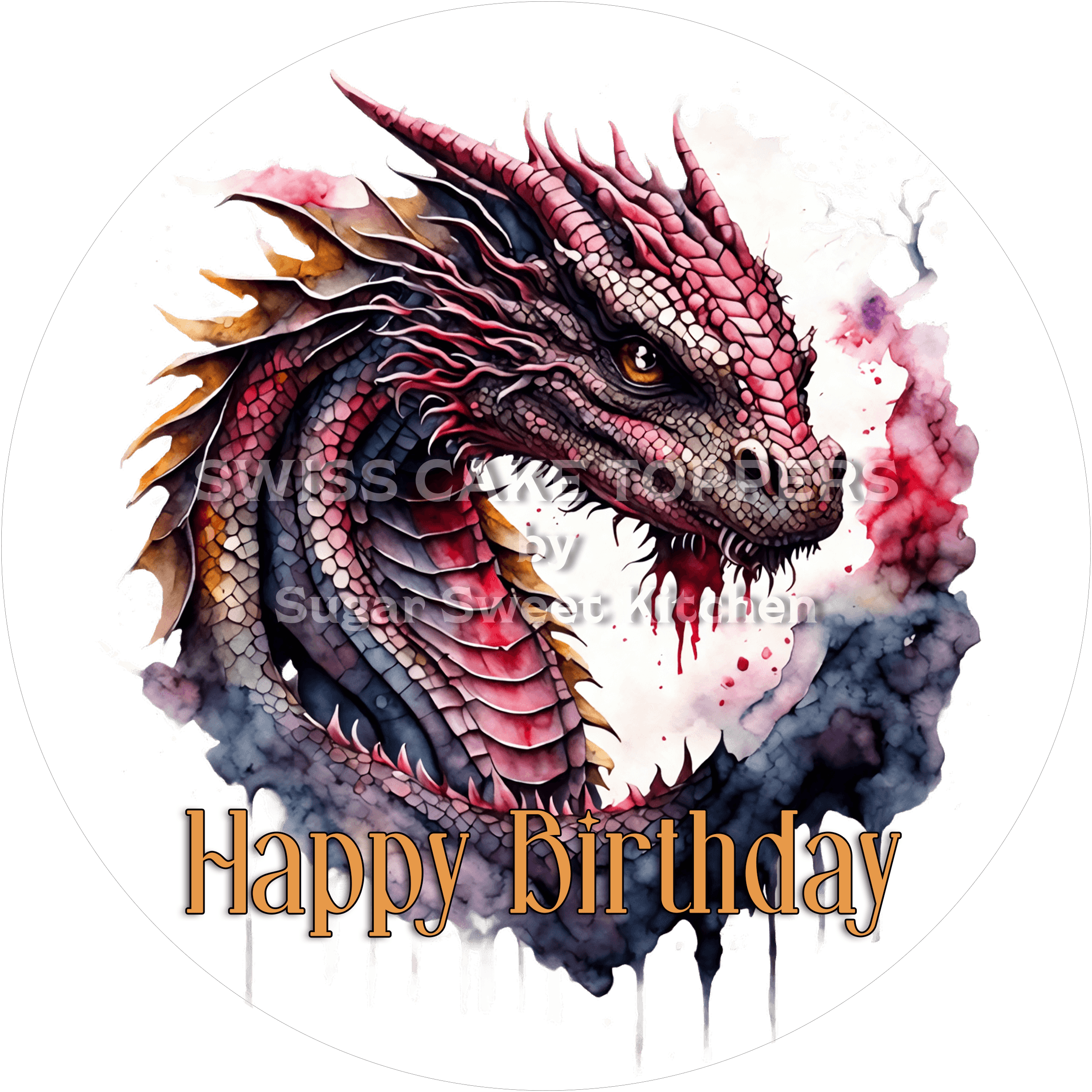 Grusliger Geburtstags-Tortenaufleger Drache3 - personalisierbar - Fondant- Torten- & Cupcakeaufleger Sugar Sweet Kitchen