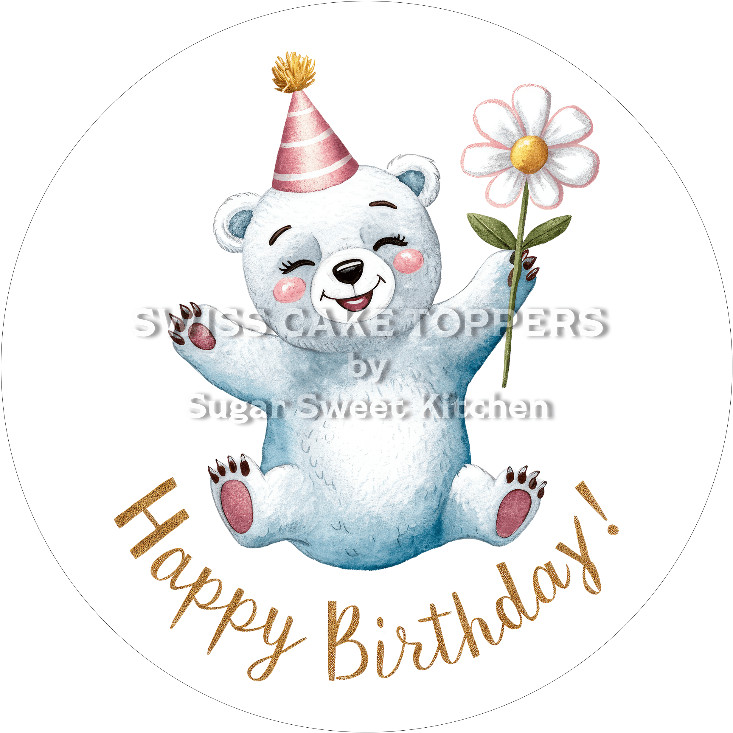 Tortenaufleger Geburtstag Eisbär 01 - essbar & personalisierbar - Fondant- Torten- Cupcakeaufleger Sugar Sweet Kitchen