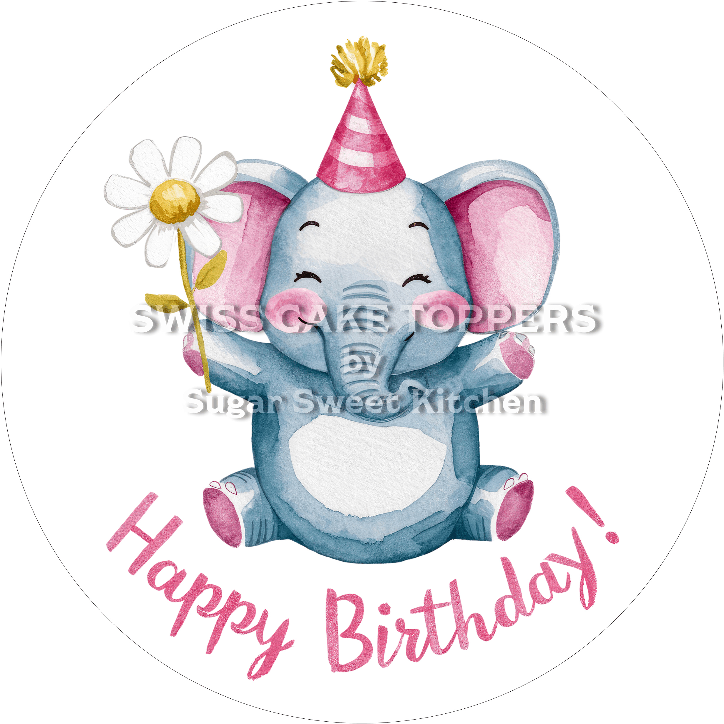 Tortenaufleger Geburtstag Elefant 01 - essbar & personalisierbar - Fondant- Torten- Cupcakeaufleger Sugar Sweet Kitchen