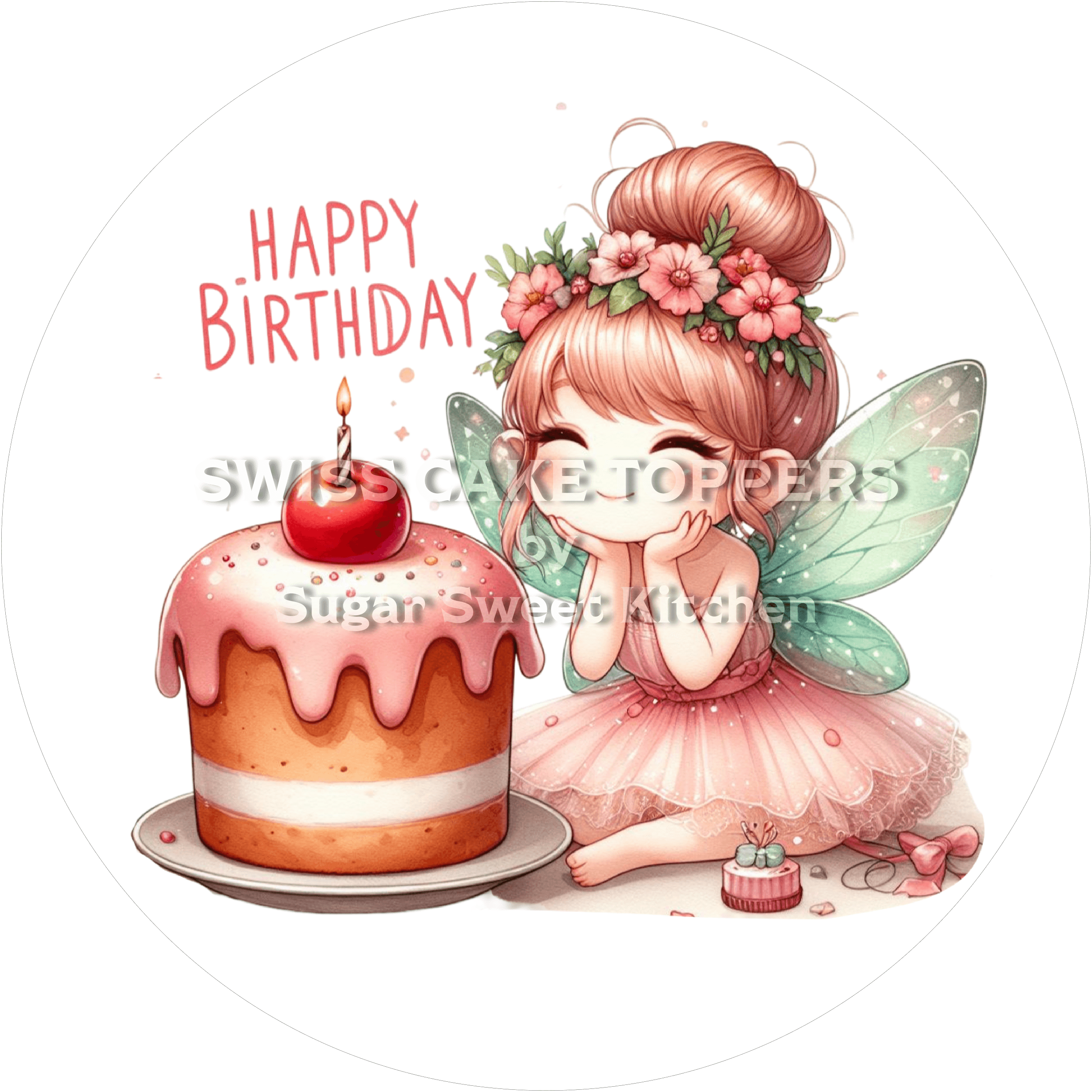 Torteanaufleger Geburtstag Fee 04 - essbar & personalisierbar - Fondant- Torten- Cupcakeaufleger Sugar Sweet Kitchen