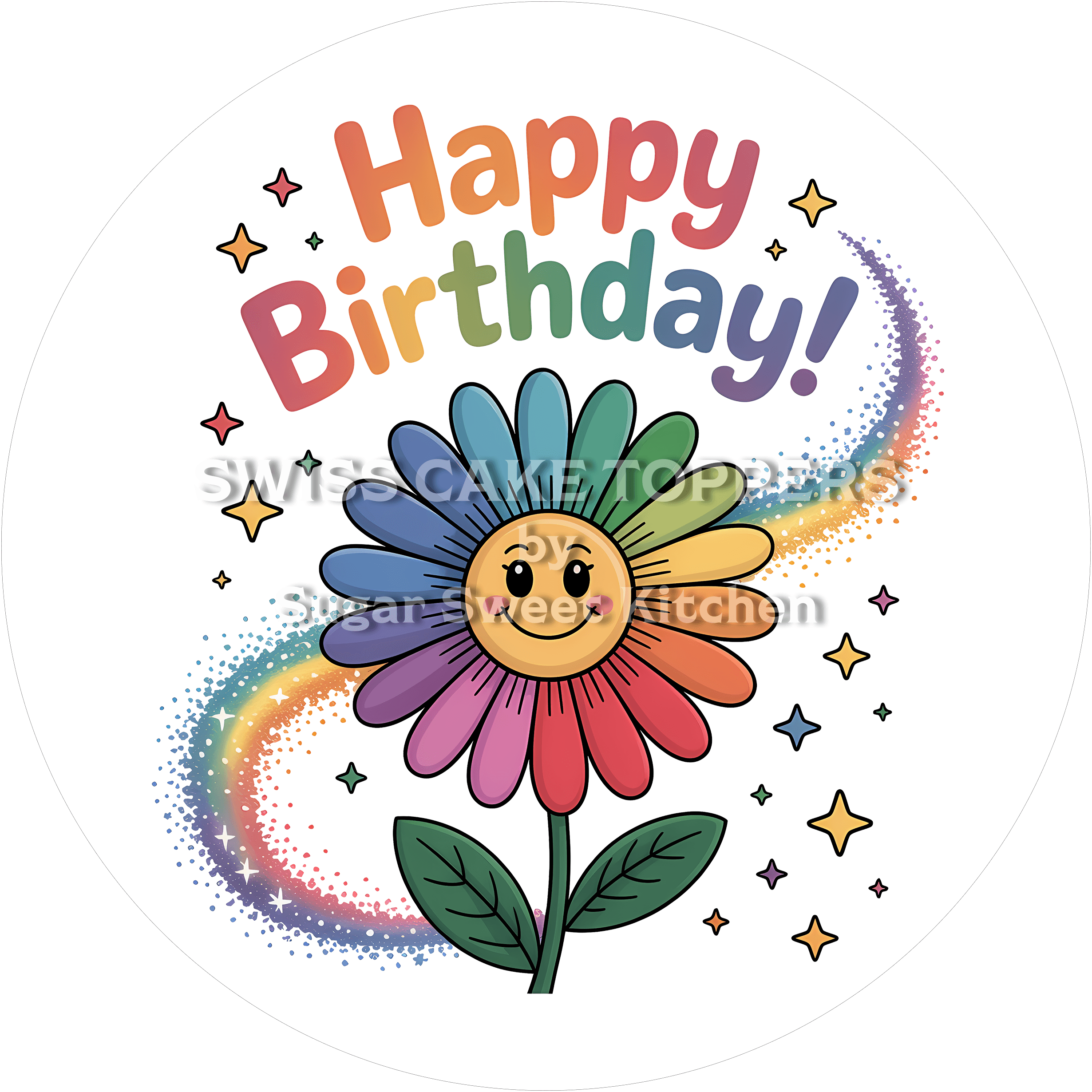 Geburtstags-Tortenaufleger Flower1 - personalisierbar - Fondant- Torten- & Cupcakeaufleger Sugar Sweet Kitchen