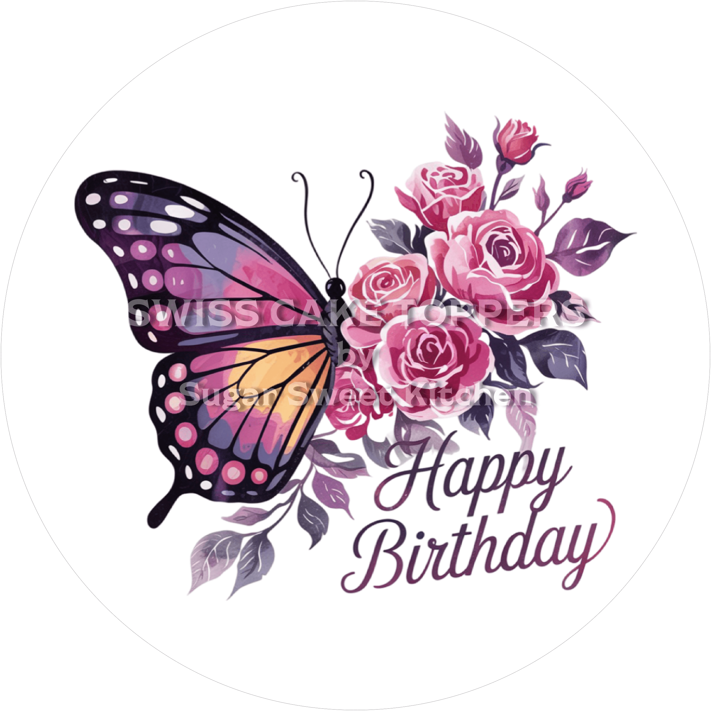 Geburtstags-Tortenaufleger Flower2 - personalisierbar - Fondant- Torten- & Cupcakeaufleger Sugar Sweet Kitchen
