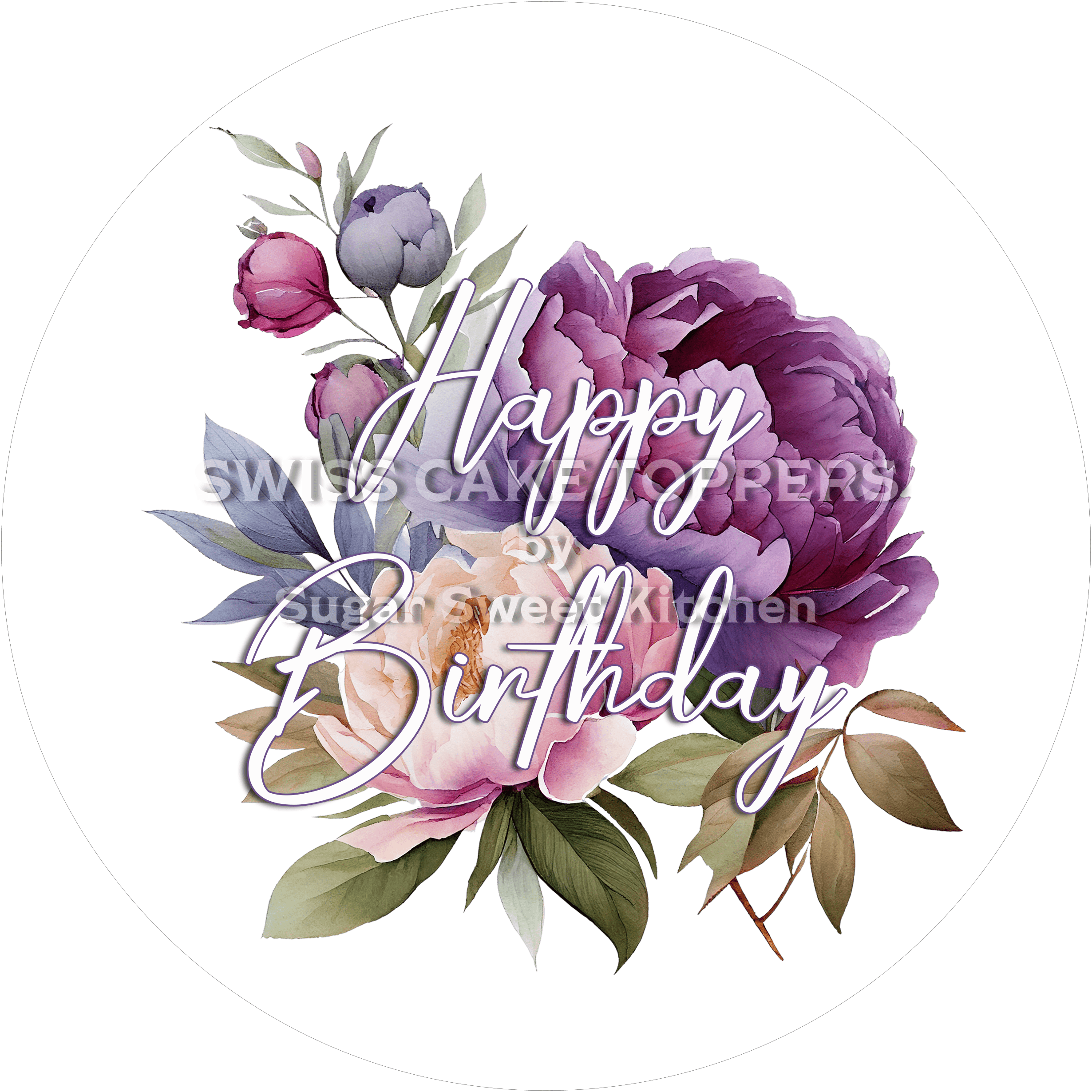 Geburtstags-Tortenaufleger Flower3 - personalisierbar - Fondant- Torten- & Cupcakeaufleger Sugar Sweet Kitchen
