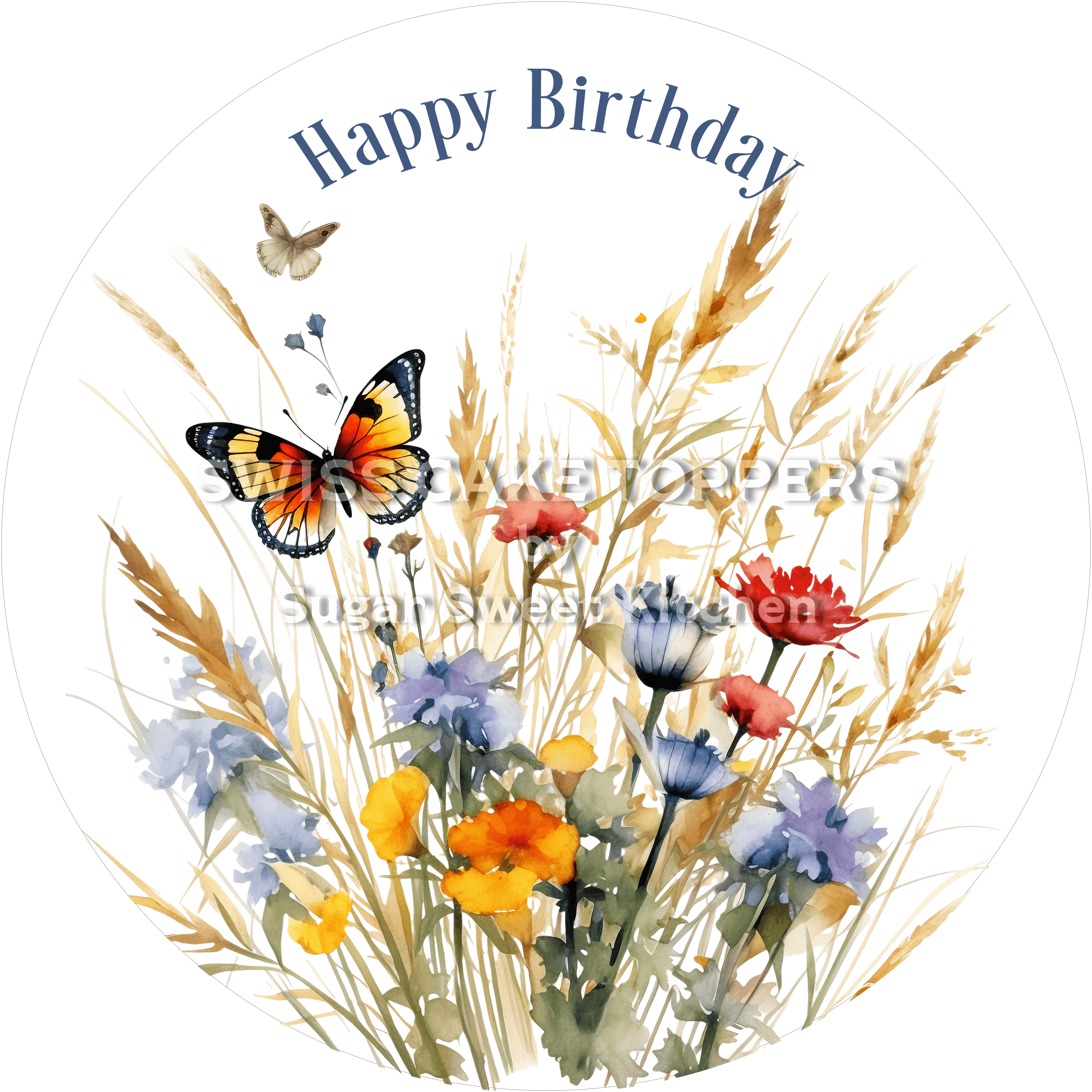 Geburtstags-Tortenaufleger Flower30 - personalisierbar - Fondant- Torten- & Cupcakeaufleger Sugar Sweet Kitchen