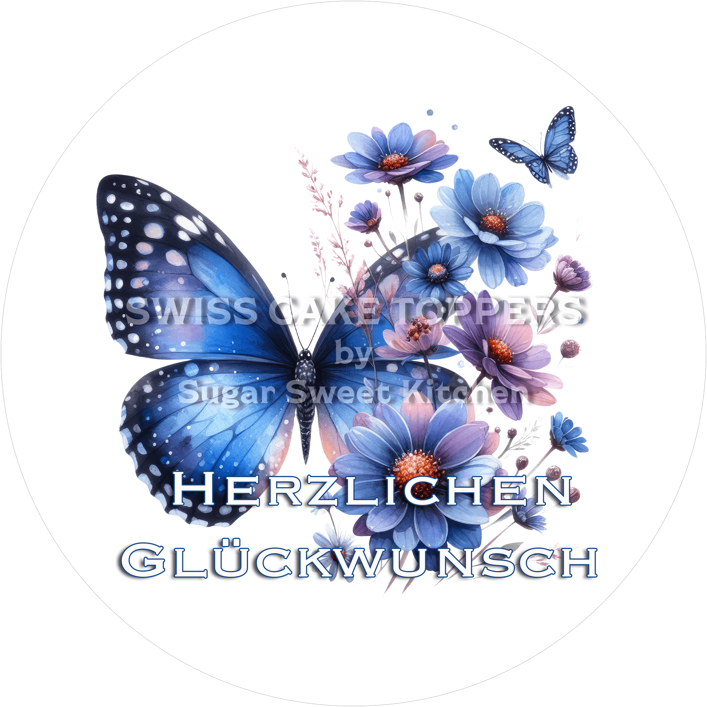 Geburtstags-Tortenaufleger Flower5 - personalisierbar - Fondant- Torten- & Cupcakeaufleger Sugar Sweet Kitchen